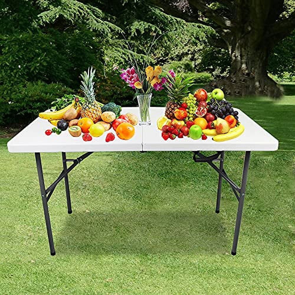 Portable Folding Camping Table, 4ft Heavy Duty Picnic Table Fold in Half Plastic Picnic Desk with Handle for Indoor Outdoor