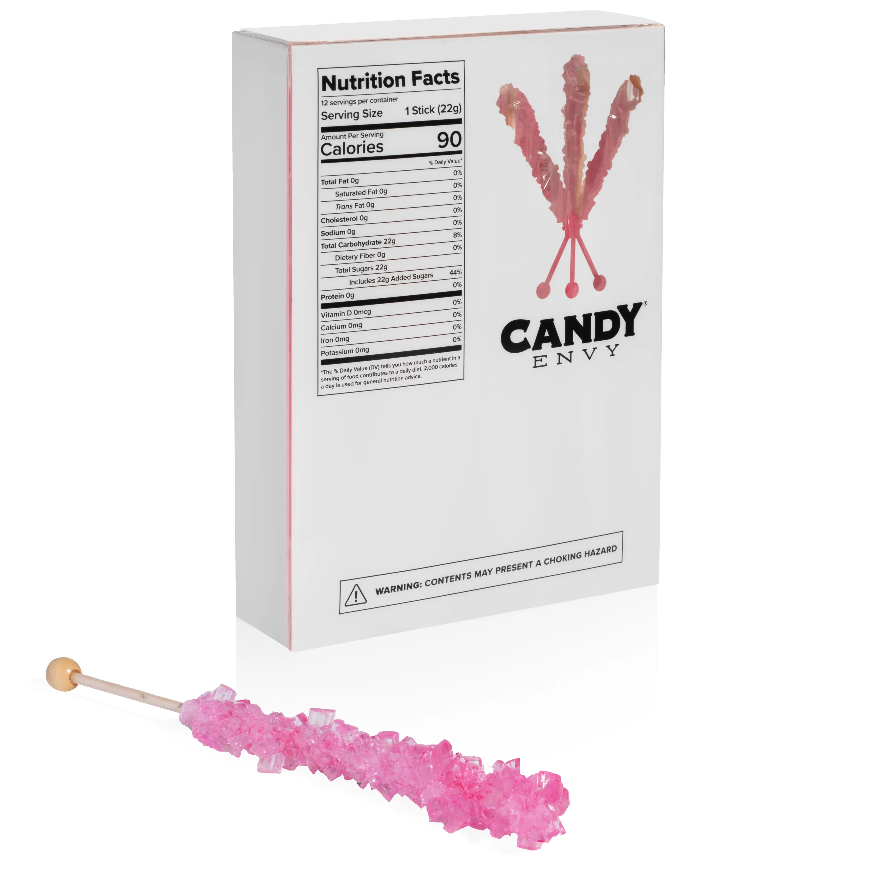 Candy Envy Light Pink Rock Candy Sugar Stick, Cherry Flavor, 12 Ct. Individually Wrapped