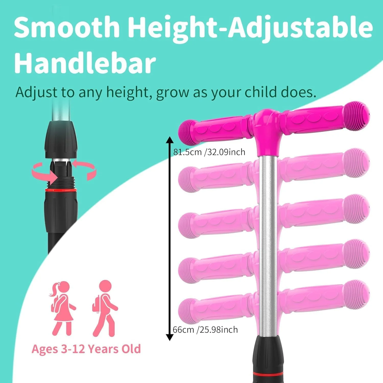 BELEEV A2 Scooters for Kids 3 Wheel Kick Scooter for Toddlers Girls Boys, 4 Adjustable Height, Lean to Steer, Light up Wheels, Extra-Wide Board, Easy to Assemble for Children Gift Sport Toys Ages Pink