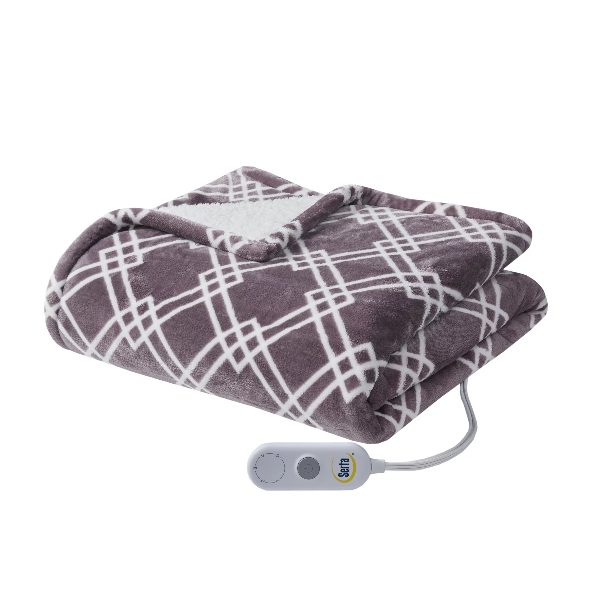 Serta Printed Plush Heated Throw, 50x60 inch, Plum