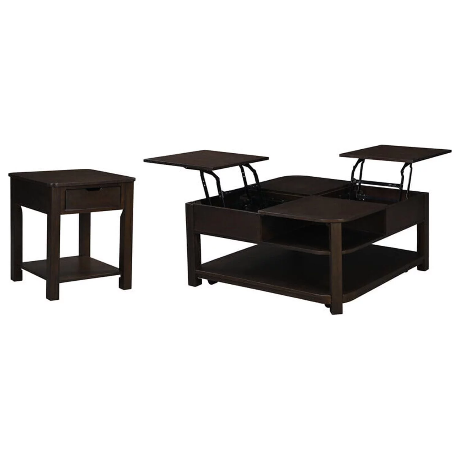 Maykoosh Timeless Tradition 2 Piece Dark Brown MDF Lift Top Coffee and End Table Set