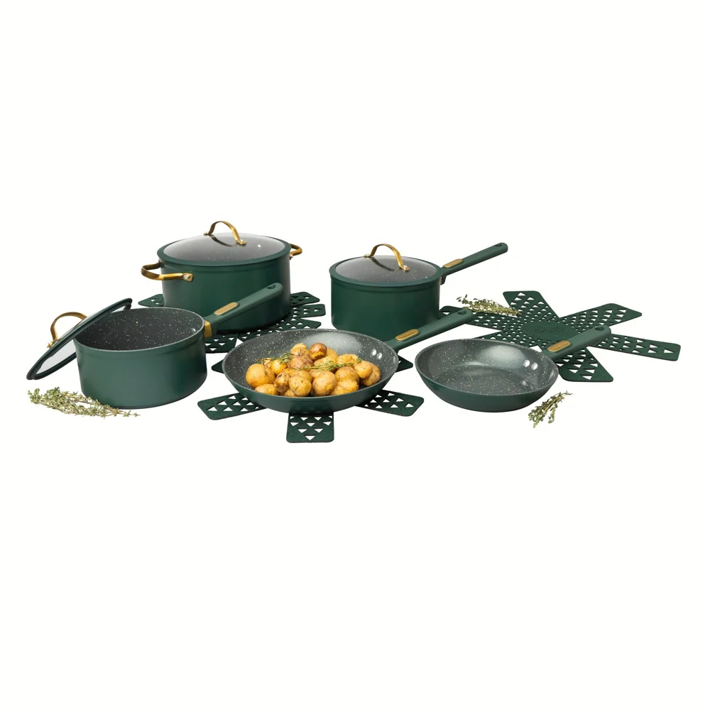 Thyme & Table 12-Piece Ceramic Non-Stick Cookware Set Granite Collection, Hunter Green