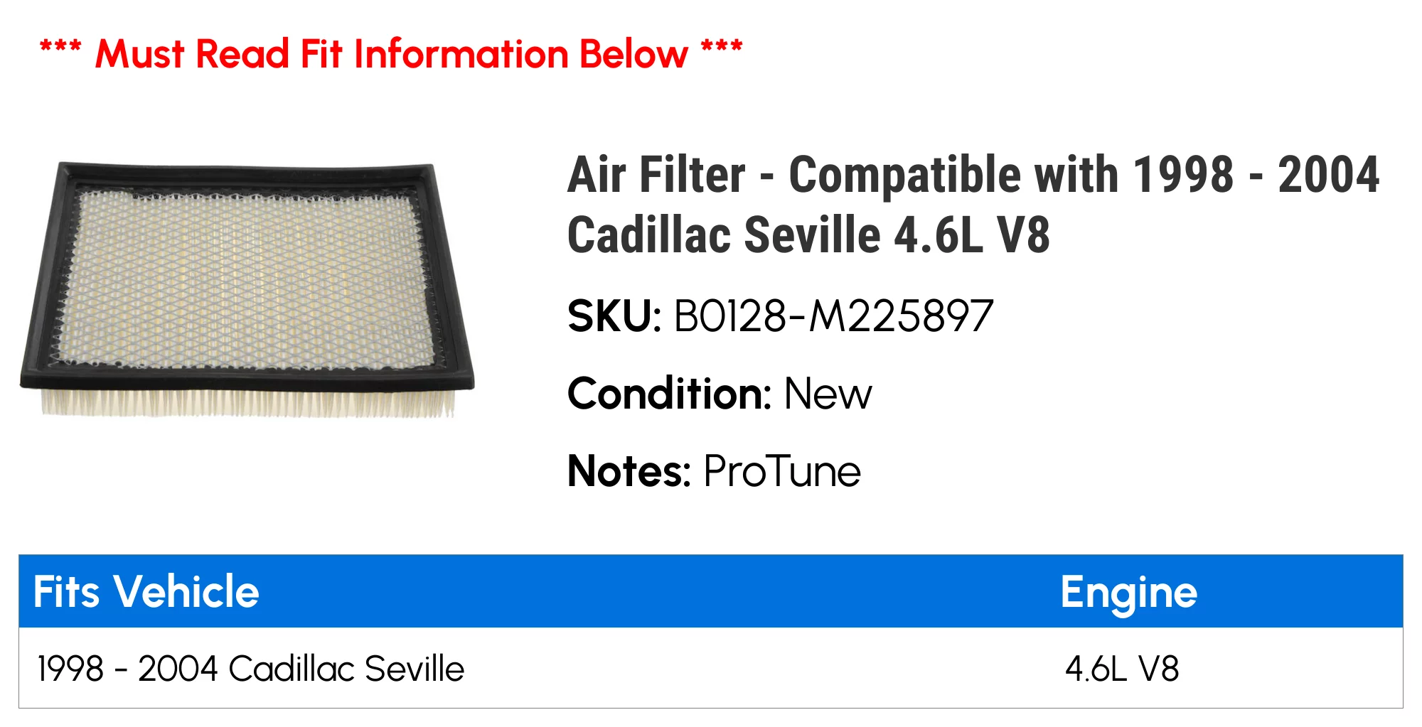 Air Filter - Compatible with 1998 - 2004 Cadillac Seville 4.6L V8 1999 2000 2001 2002 2003