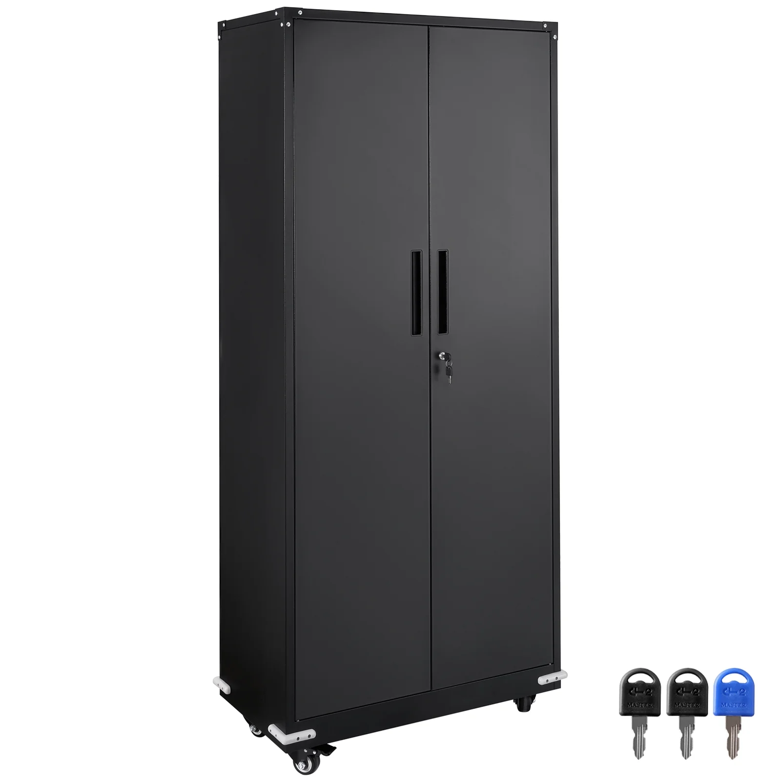 The SKYSHALO Metal Storage Cabinet is a rolling garage storage cabinet with 4 adjustable shelves.