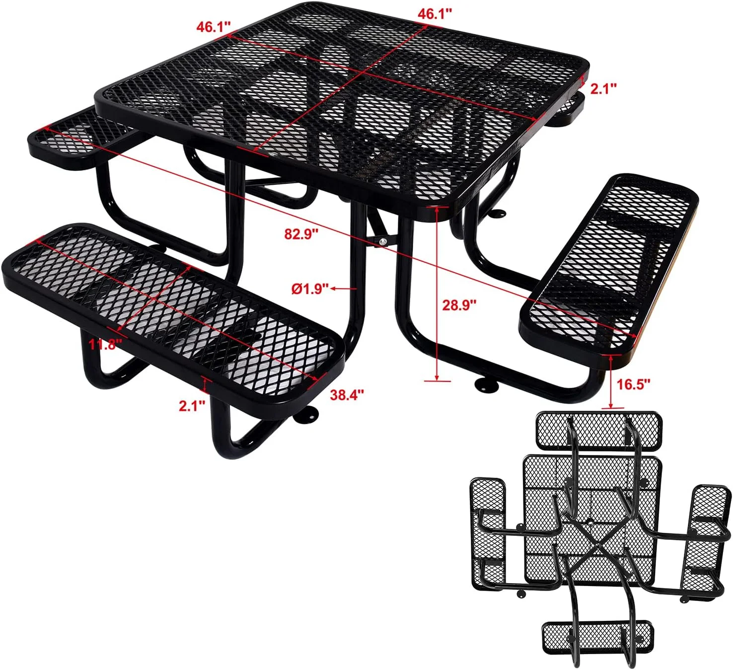Square Steel Commercial Metal Picnic Table 46