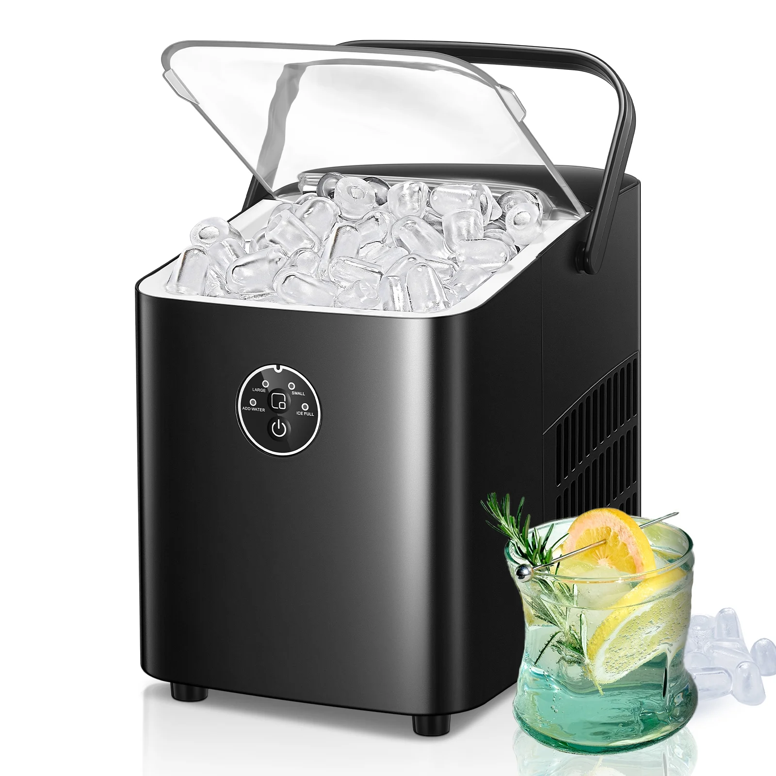 Ice Maker Machine Countertop with Handle, 28lbs in 24H, 2 Ice Sizes, Seflclean, Bullet Shaped Ice for Home Kitchen Office Bar