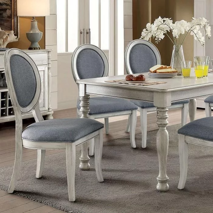 Antique White & Gray Solid Wood Dining Room Set 8pcs FOA Siobhan & Kathryn