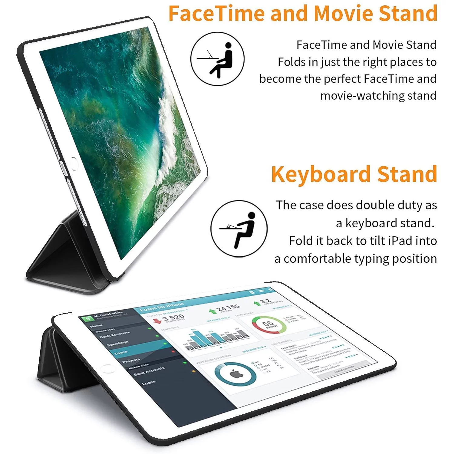 DuraSafe Cases iPad 9.7 Inch Air 2nd 1st 6th 5th Gen [ iPad 6 5 Air 2 1 ] MH2V2LL/A MH2W2LL/A MH2U2LL/A MGLW2LL/A MGL12LL/A MH0W2LL/A TriFold Soft Silicone Shock Proof Magnetic Flip Case - Black