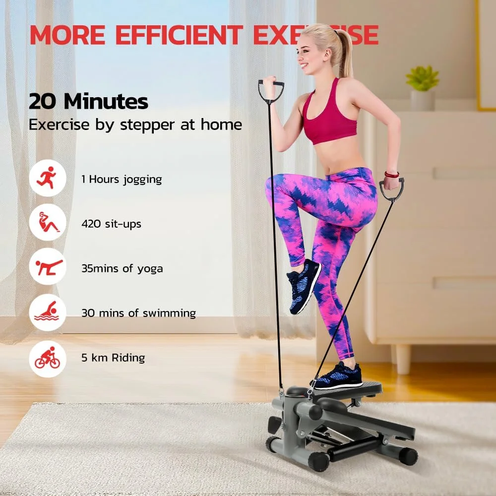 Mini Stepper Exercise Machine Stair Stepper with Resistance Band, Fitness Stepper for Home Use
