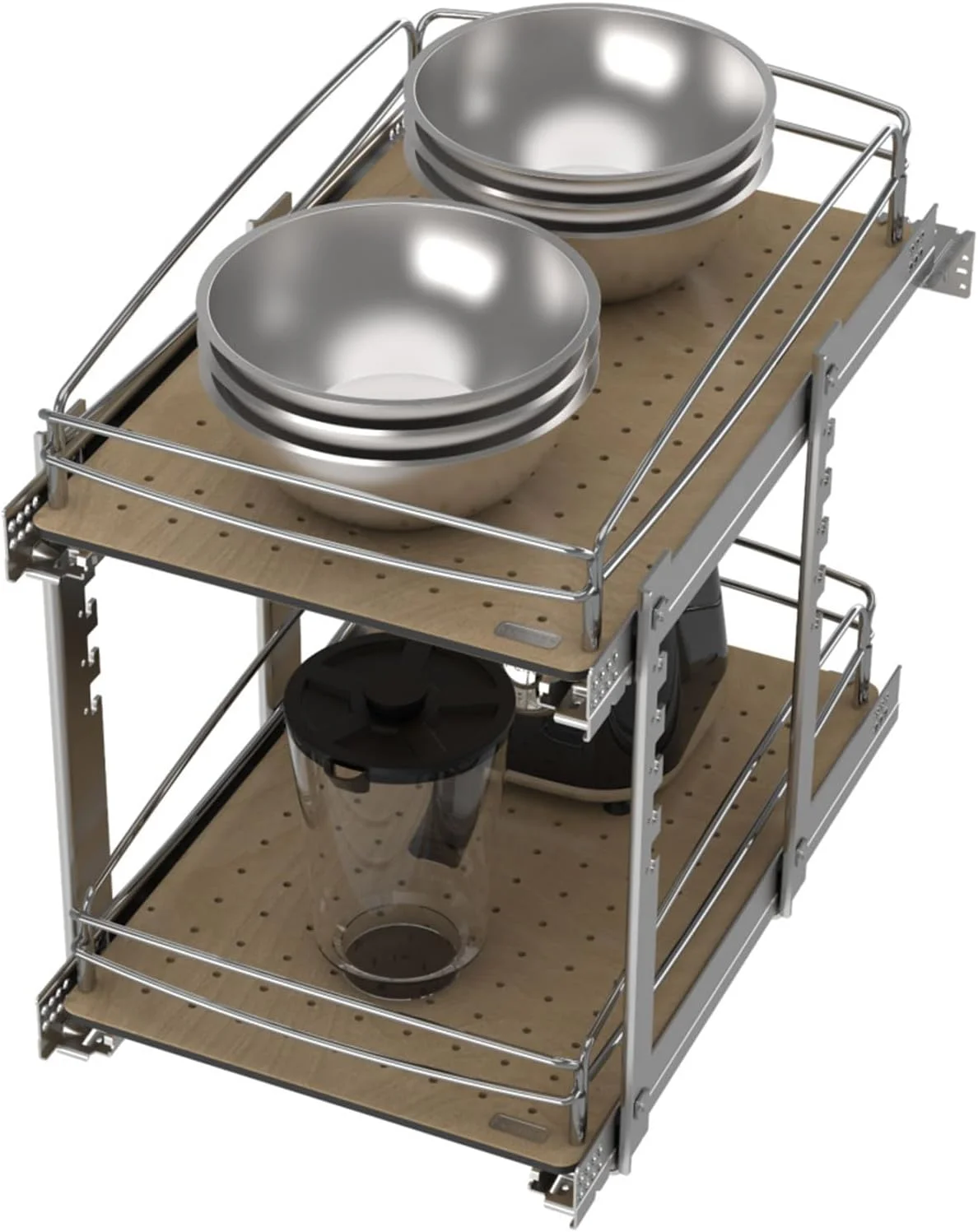 U-ToBe 2 Tier Pull Out Kitchen Cabinet Storage Organizer with Solid Bottom & Undermount Soft-Close Full Extension Slides, 15x22 in, 54BK-15SC-2-1