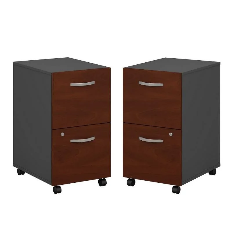 Home Square 2 Drawer Mobile Wood Filing Cabinet Set in Hansen Cherry (Set of 2)