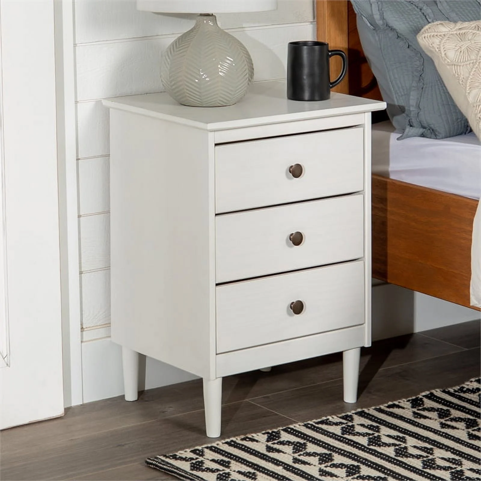 Home Square 2 Piece Solid Wood Nightstand Set with 3 Drawer in White