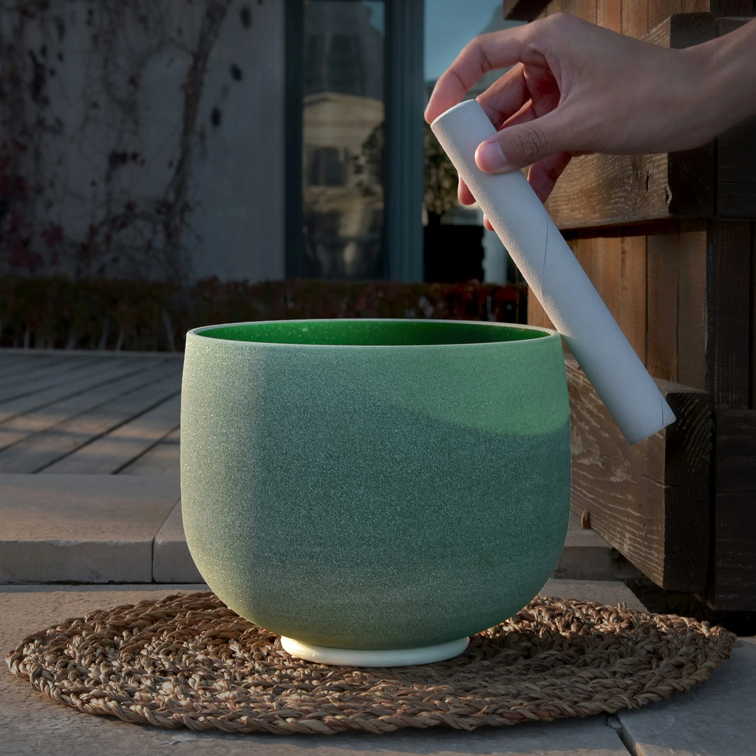 TOPFUND G# Zeal Chakra 8 inch Emerald Fusion Crystal Singing Bowl with Heavy duty carrying case  and Suede Stick