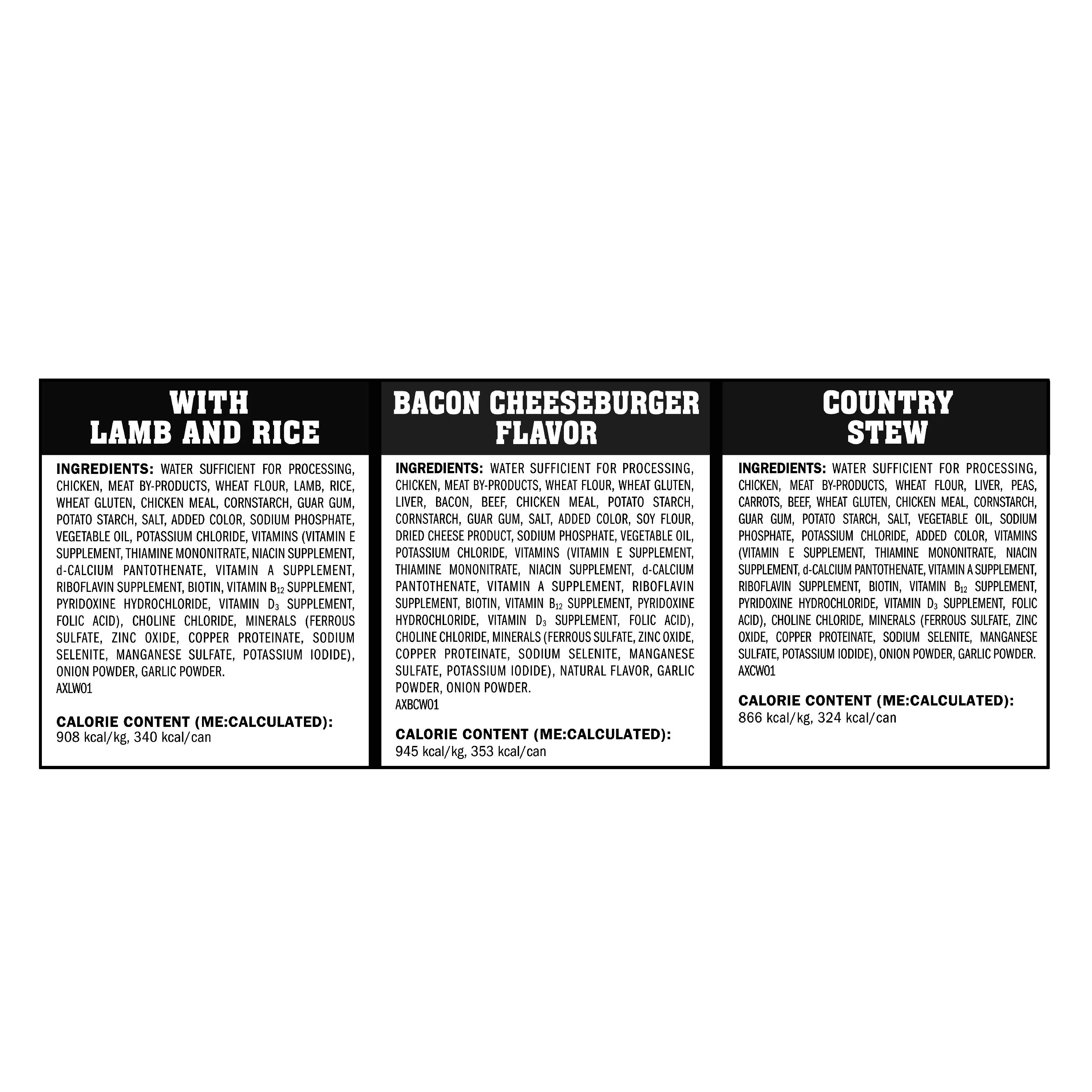 (12 Pack) Ol' Roy Cuts in Gravy Wet Dog Food Variety Pack, Lamb & Rice, Bacon Cheeseburger and Country Stew, 13.2 oz