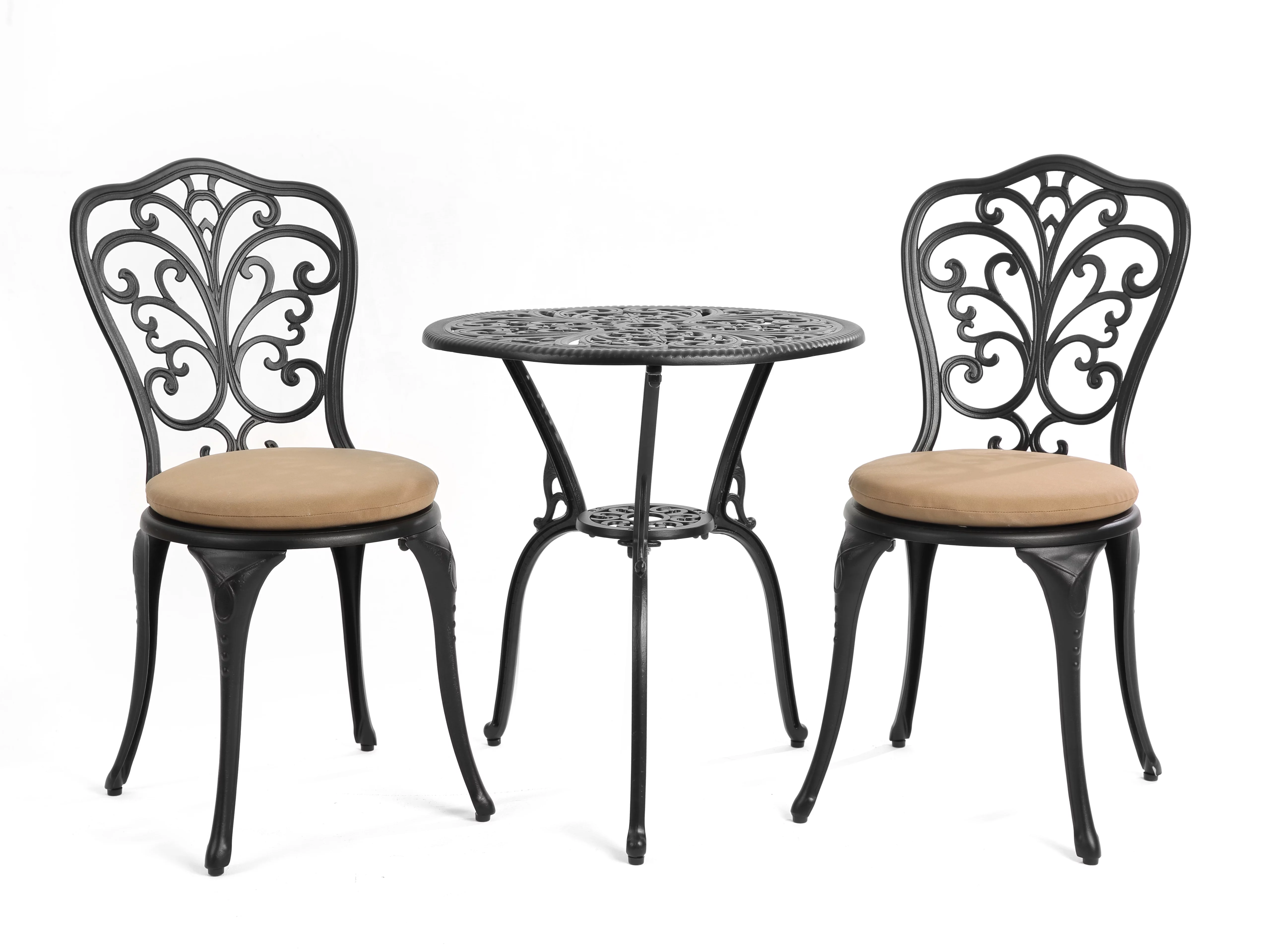 HOMEFUN Bistro Table Black Set, Outdoor Patio Set 3 Pieces Table and Chairs With Seat Cushion, Aluminium Leaf Carving Rust and Weather Resistant-Antique Bronze