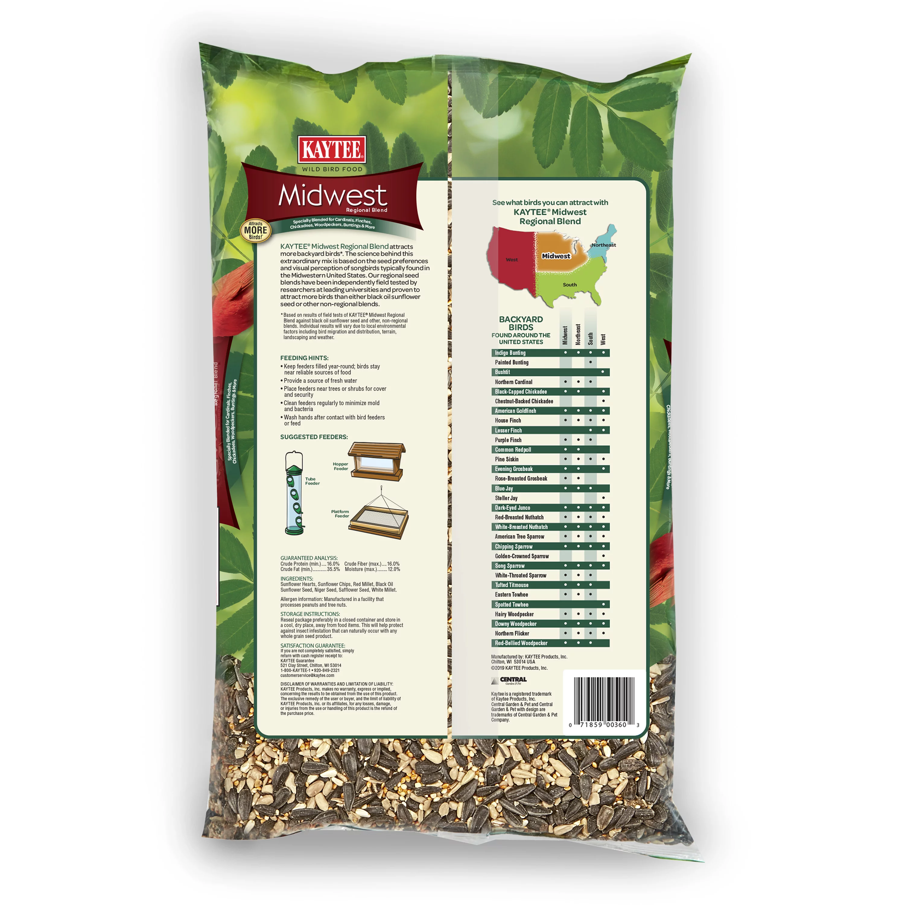 Kaytee Midwest Regional Blend, Dry Wild Bird Feed and Seed, 10 lbs.