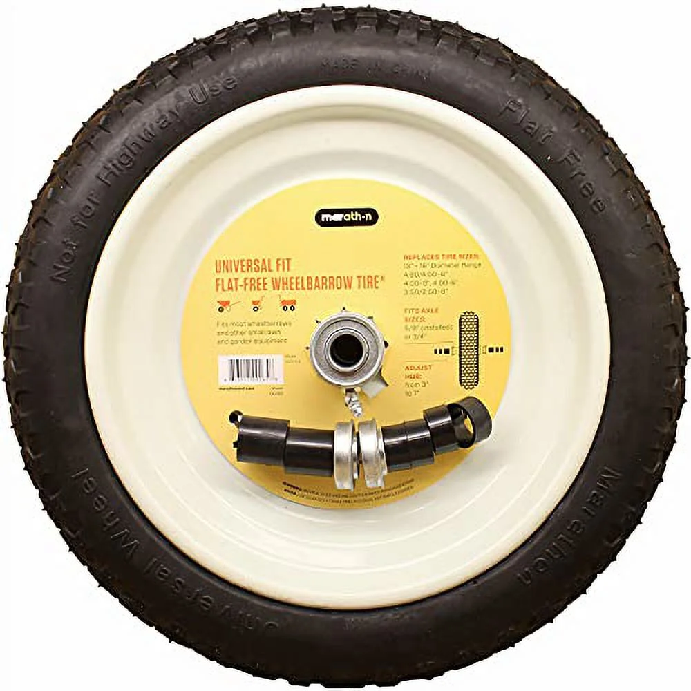 Flat Free Universal Wheelbarrow Tire 14.5'' Diameter x 3.2'' Wide 4.80/4.00-8 Pack of 2, Black and White