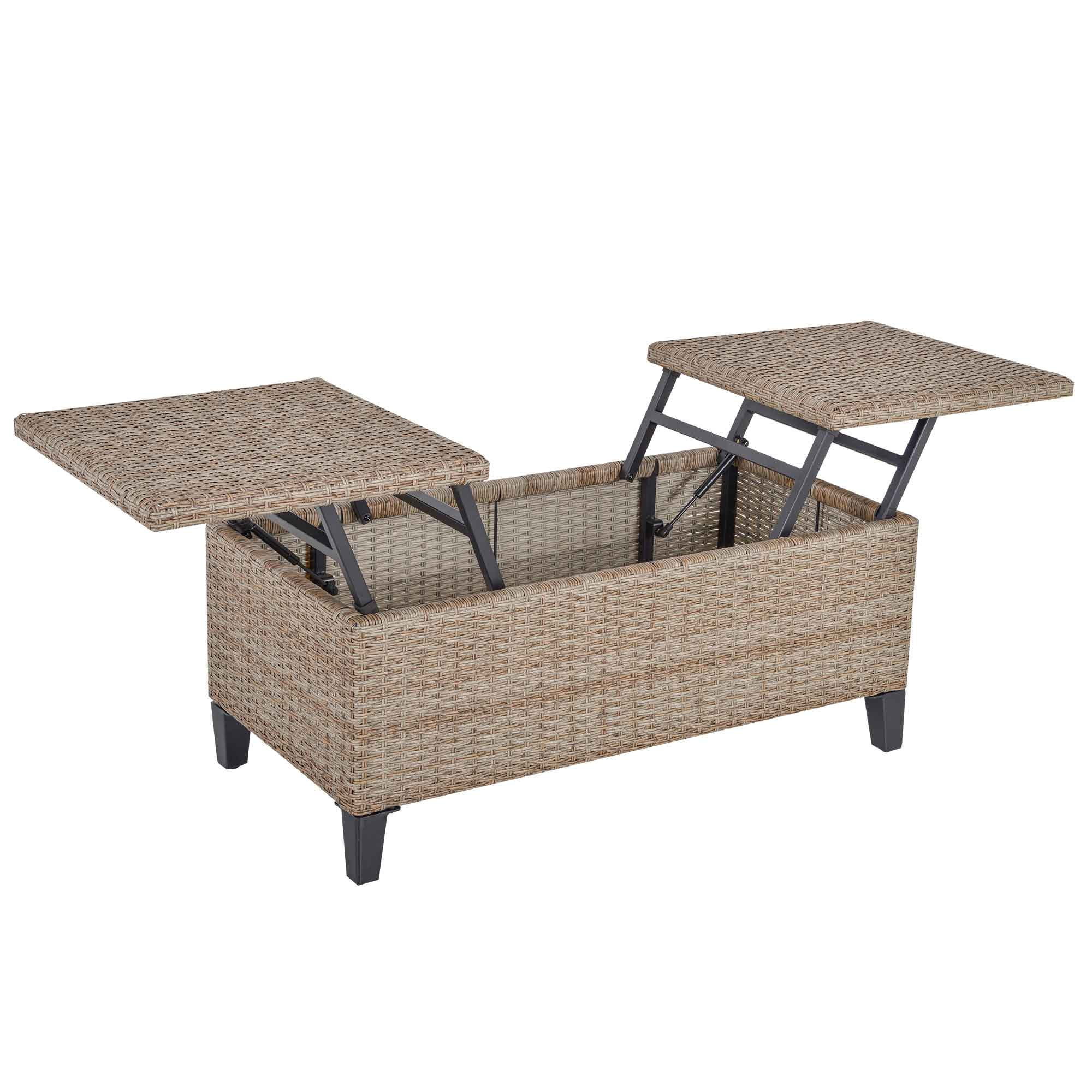 Outsunny PE Wicker Rattan Outdoor Coffee Table w/ Double Lift-Top Surface, Brown