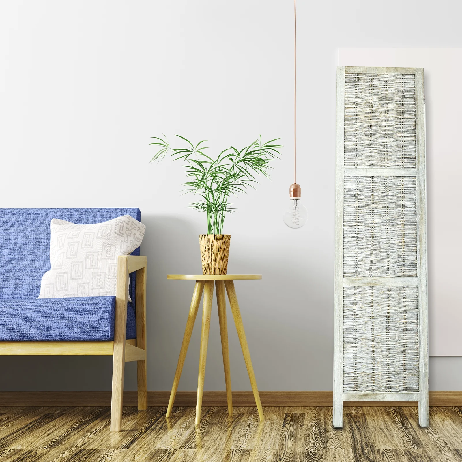 Ecomex 4 Panel Room Divider, Grass Willow Hand-Woven Folding Screen, 64