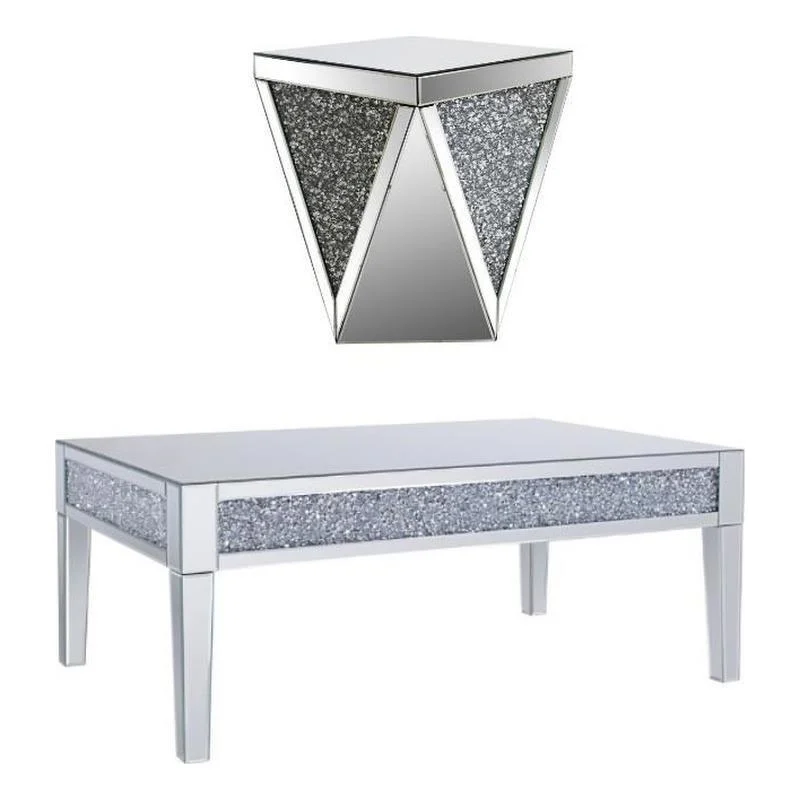 Home Square 2-Piece Set with Glass Coffee Table and Accent End Table