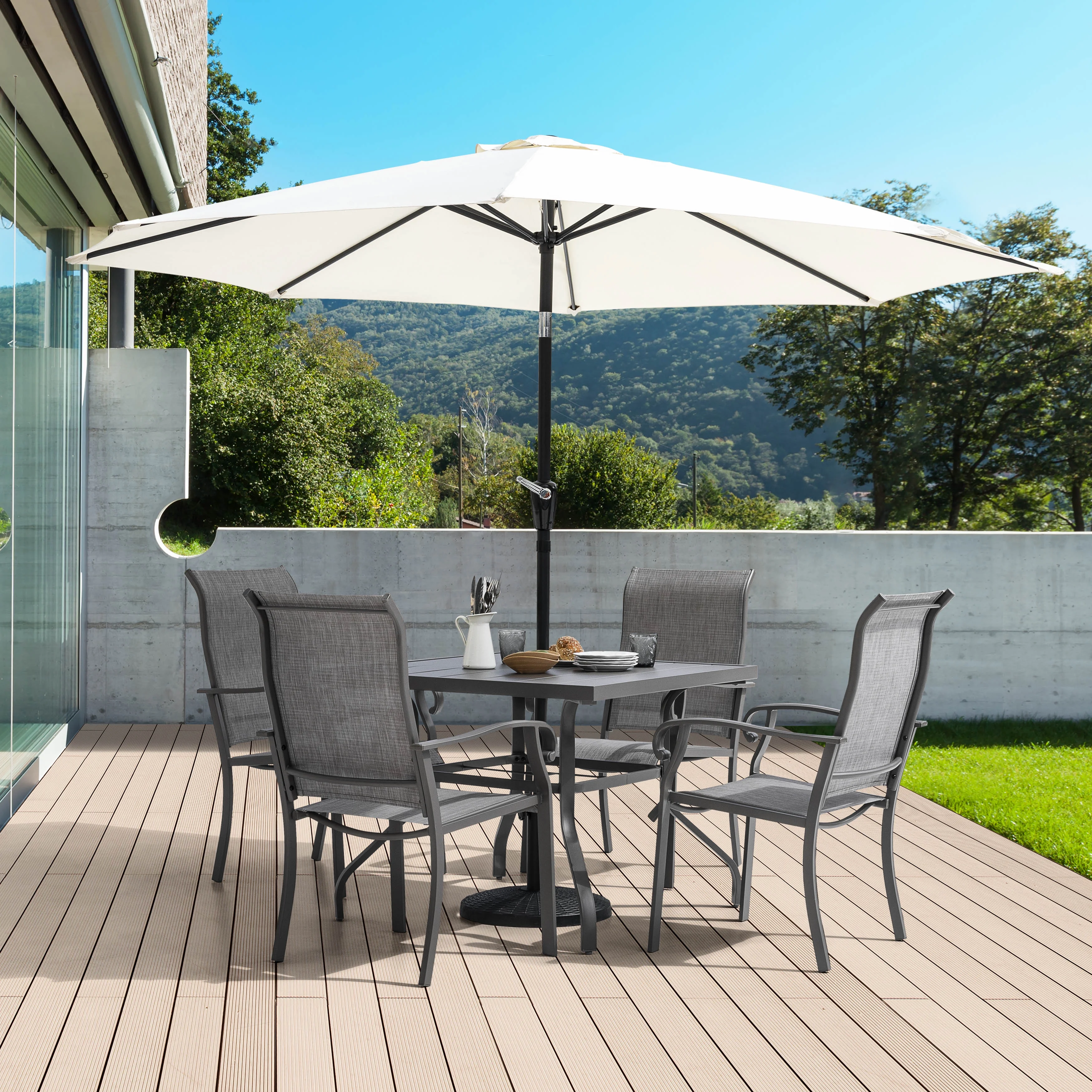 Nuu Garden Outdoor 5-Piece Dining Set, Textilene Fabric Chairs and Square Table
