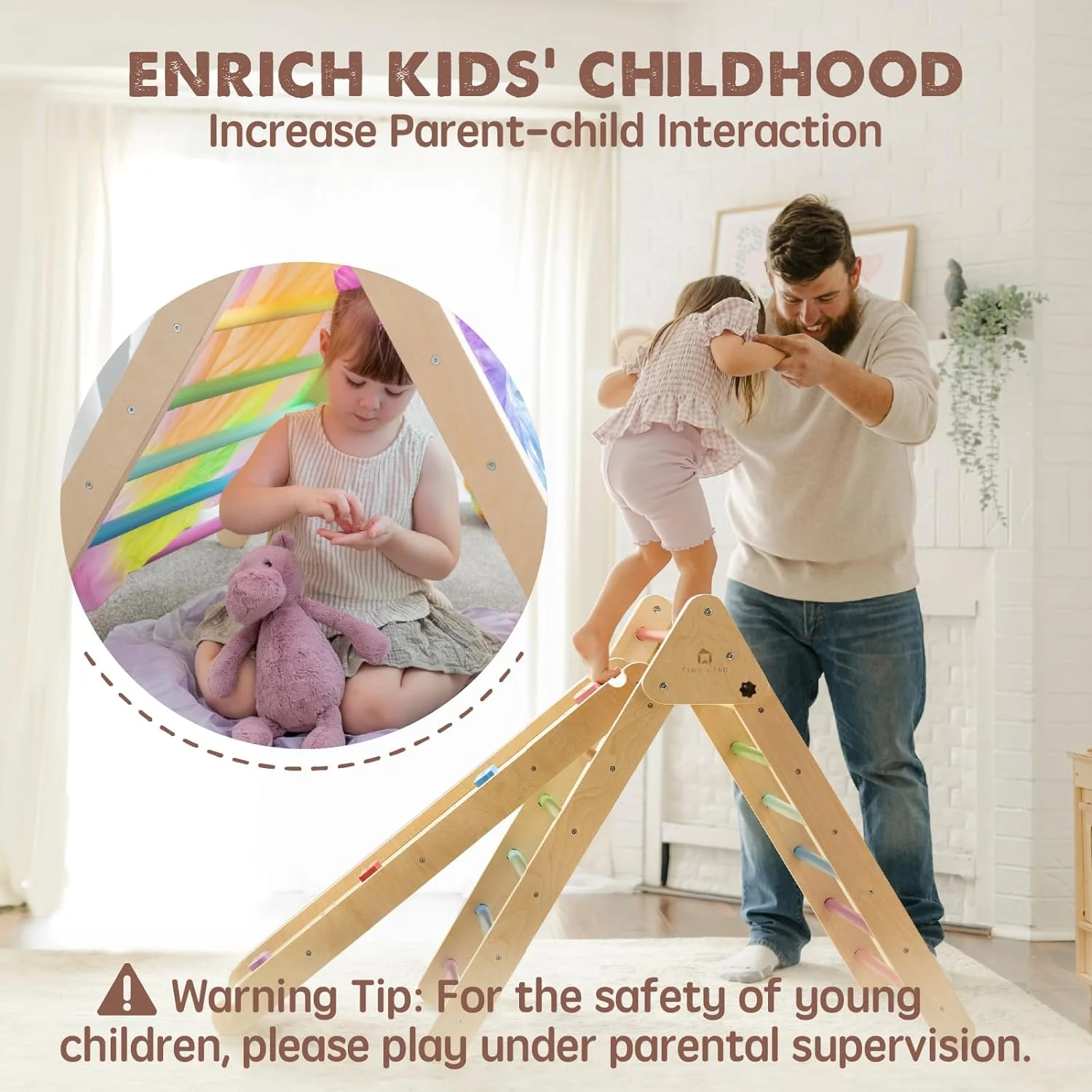 YUMIAO 5-in-1 Rainbow Pikler Triangle Set, Baby Climbing Toys Indoor Playground, Foldable Toddler Climbing Toys, Wooden Montessori Climbing Set for 2+ Years Old, Jungle Gym for Kids