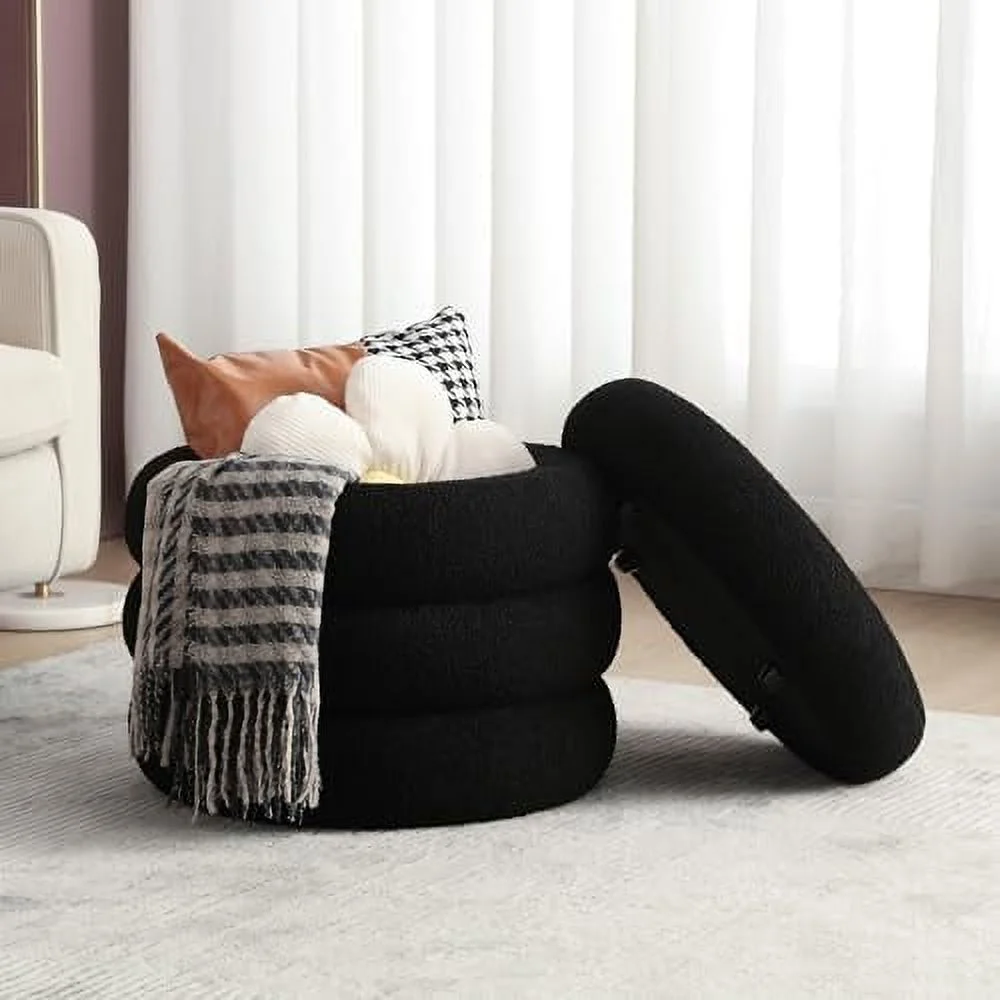 HYHBIBOOM Ottoman with  for Living Room  White  Ottoman Bench  Sherpa Boucle Ottoman  Round Vanity Stool for Dressing Room  Bedroom  Entryway Bench with