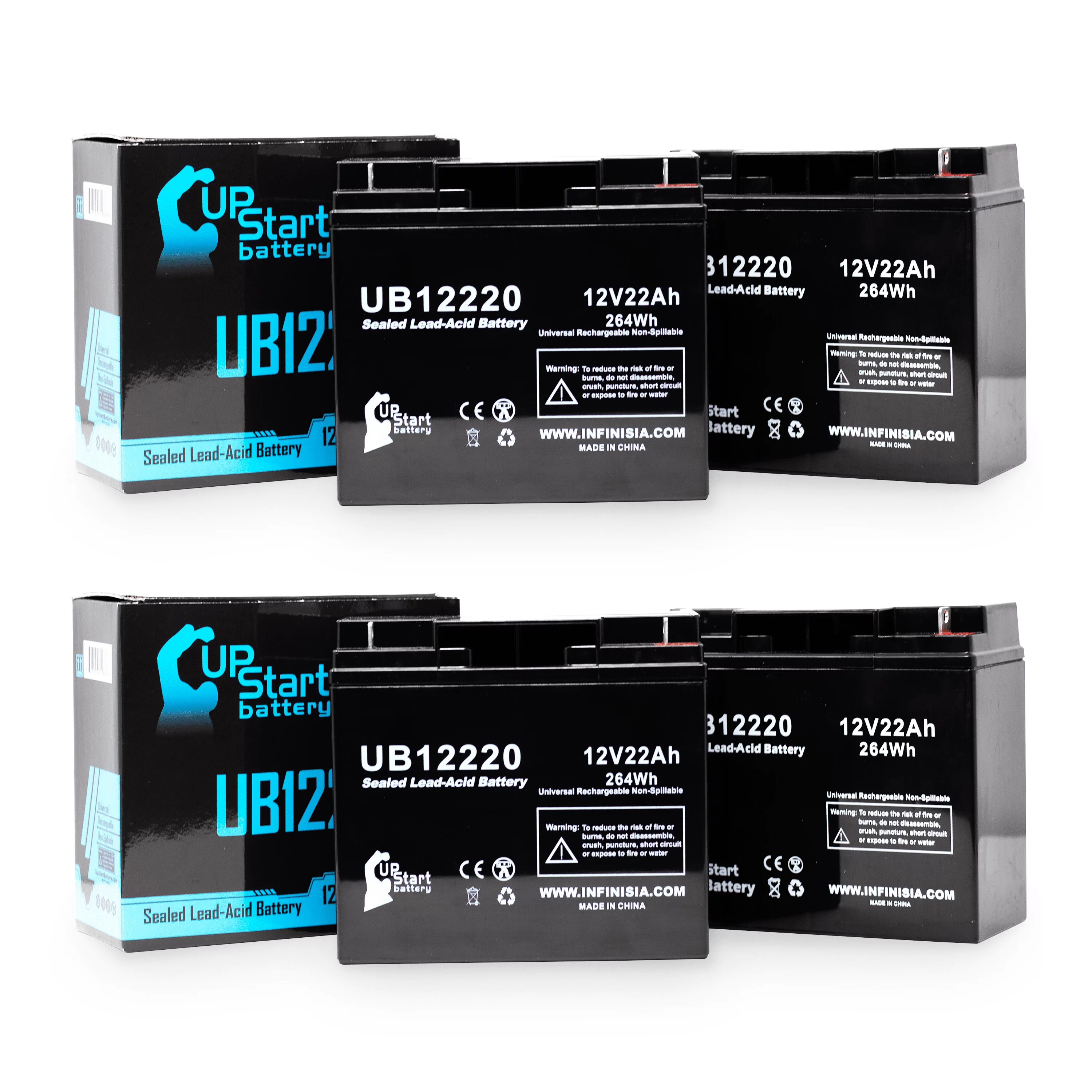 4x Pack - Compatible Golden Technology Alante Jr Battery - Replacement UB12220 Universal Sealed Lead Acid Battery (12V, 22Ah, 22000mAh, T4 Terminal, AGM, SLA)