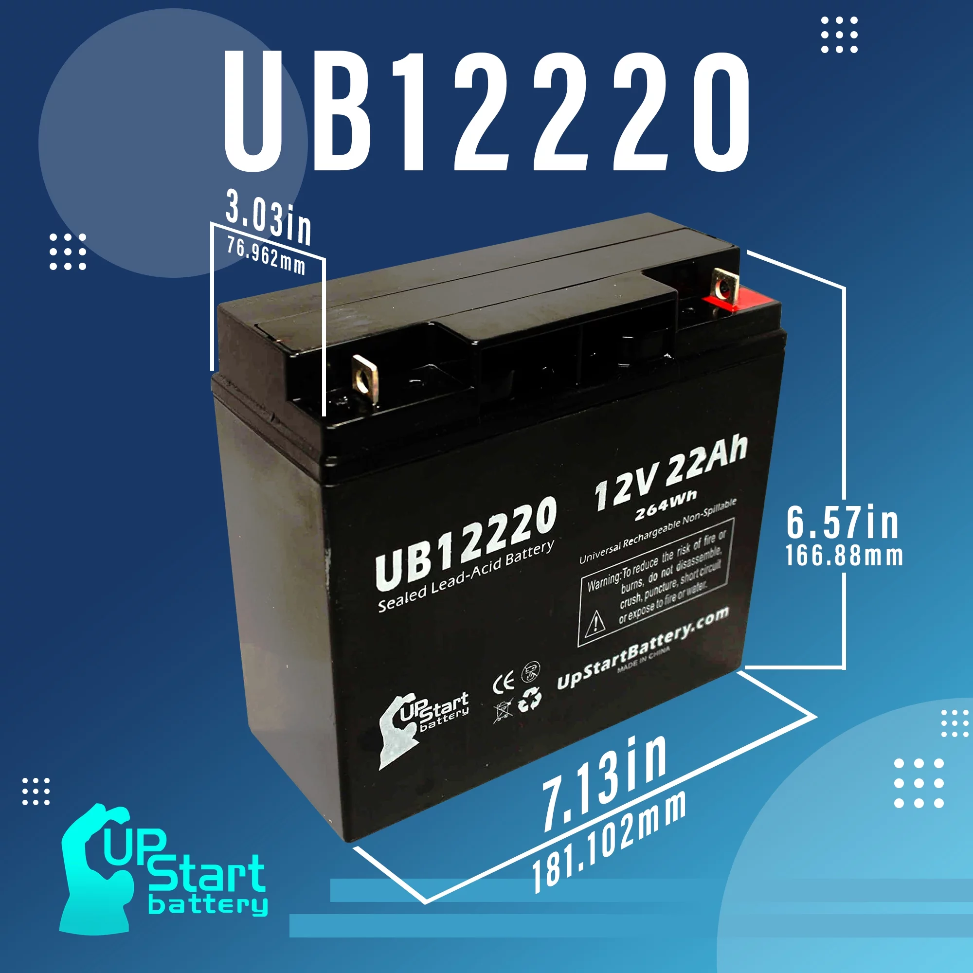 Compatible Charger CHG0083 Battery - Replacement UB12220 Universal Sealed Lead Acid Battery (12V, 22Ah, 22000mAh, T4 Terminal, AGM, SLA)