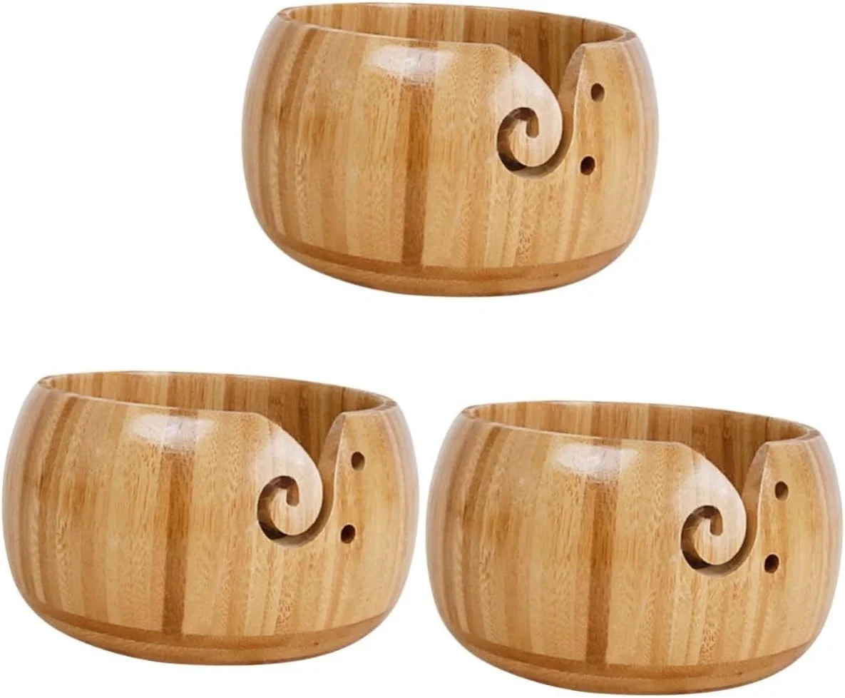 3pcs Yarn Holder Bowl Yarn Storage Bowl Storage Bowls Knitting Bowl Wool Yarn Holder Wooden Yarn Holder Crochet Kit Organizer Crochet Bowl Crotchet Knitting Yarn To Weave Bamboo