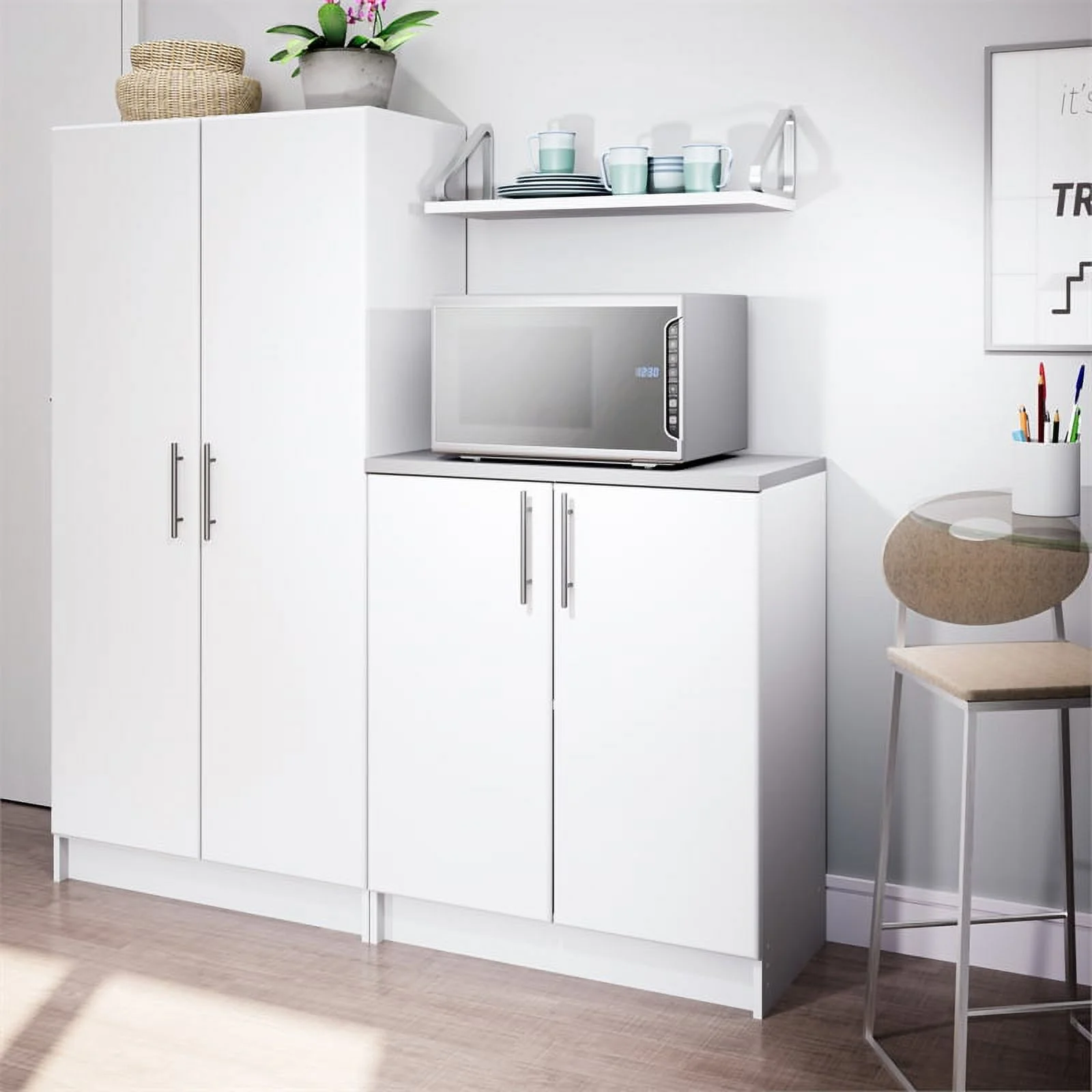 Pemberly Row White Engineered Wood Base Cabinet with Melamine Countertop