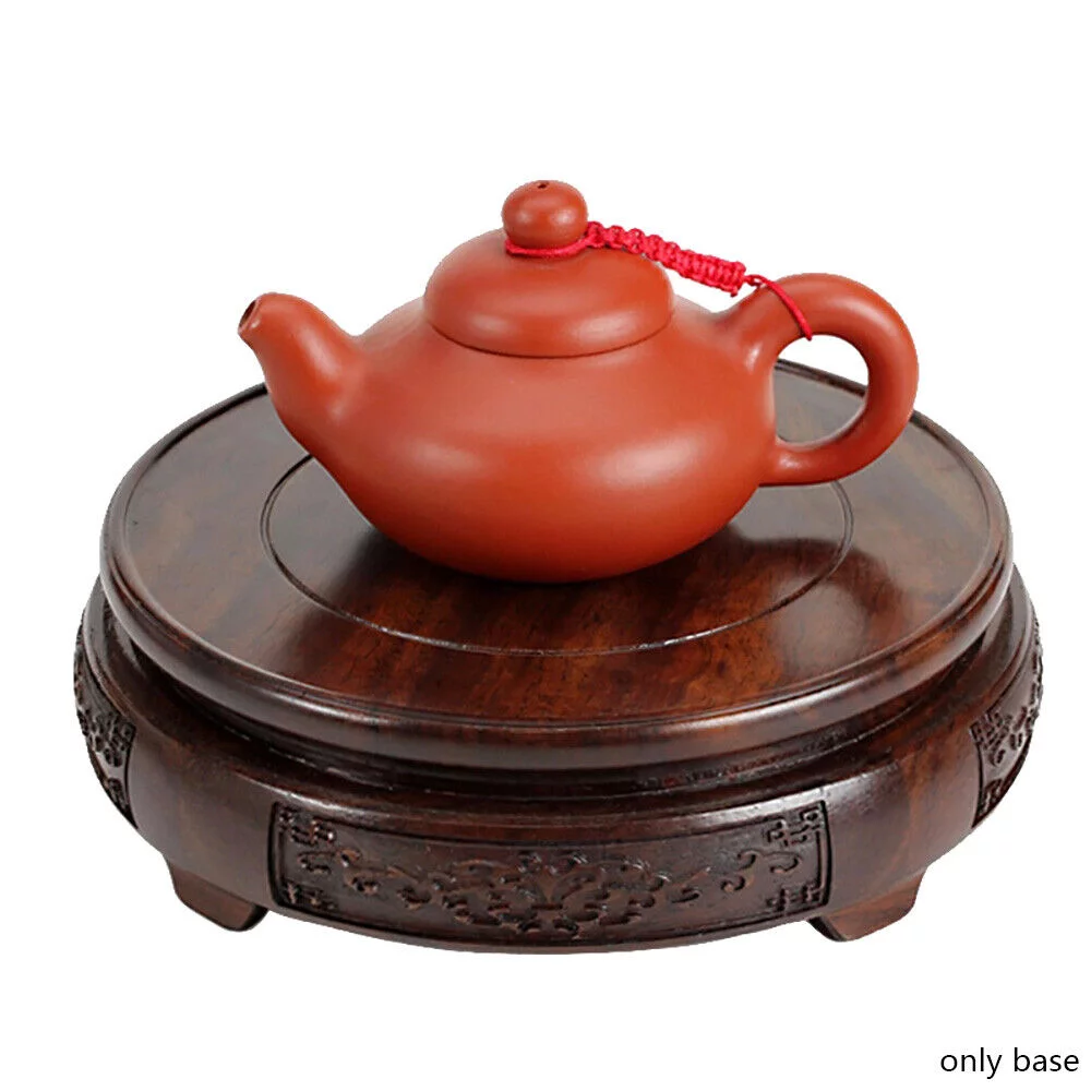 Carved Wood Fishbowl Stand Bonsai Stone Vase Flower Pot Rack Round Display Base