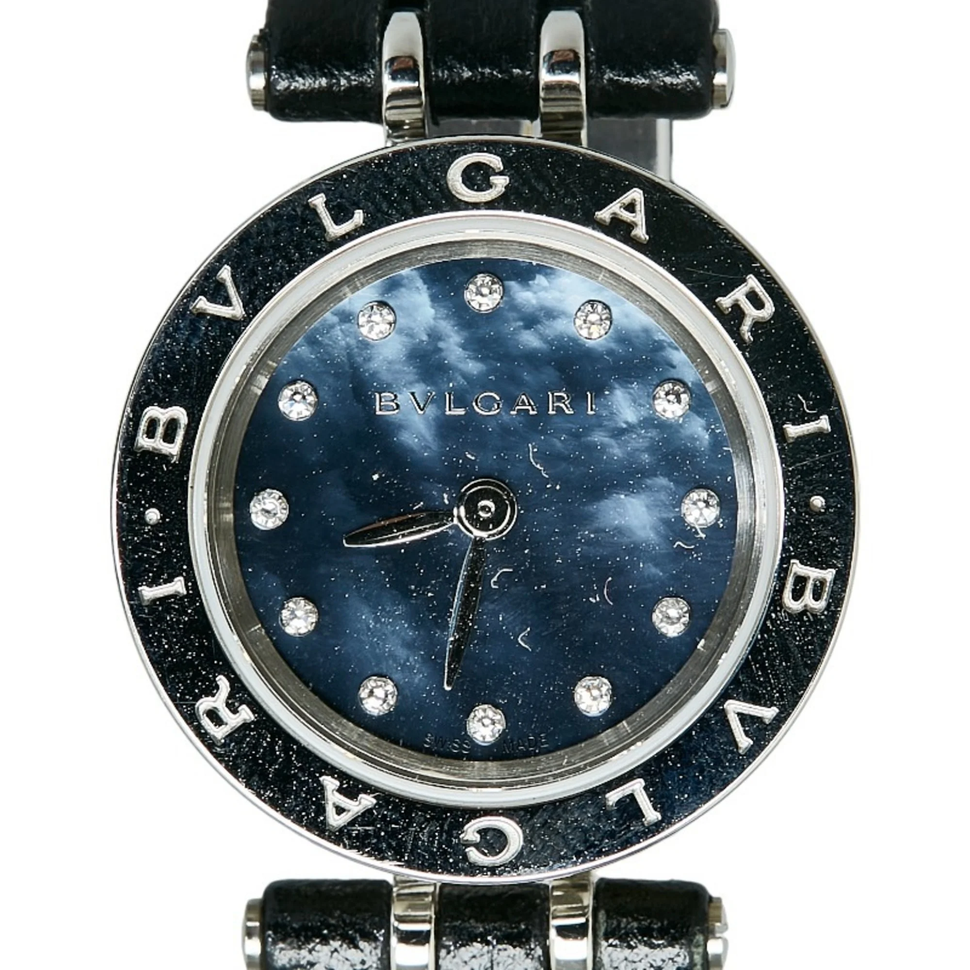 Pre-Owned Bvlgari B Zero One Shell Diamond Watch BZ23S Quartz Navy Dial Stainless Steel Ladies BVLGARI (Good)
