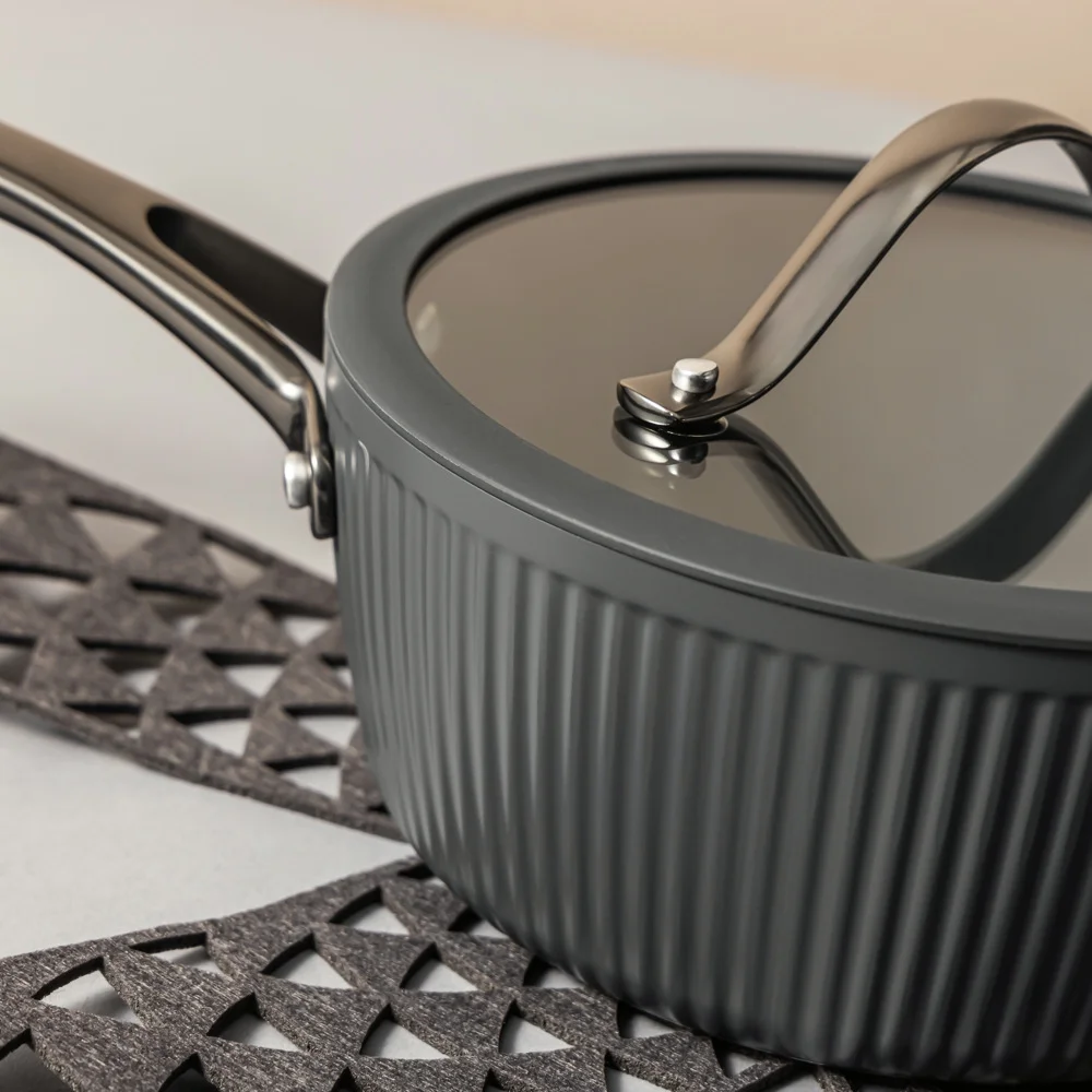 Thyme & Table 12-Piece Cookware Ceramic Non-Stick Set Ribbed Collection, Grey