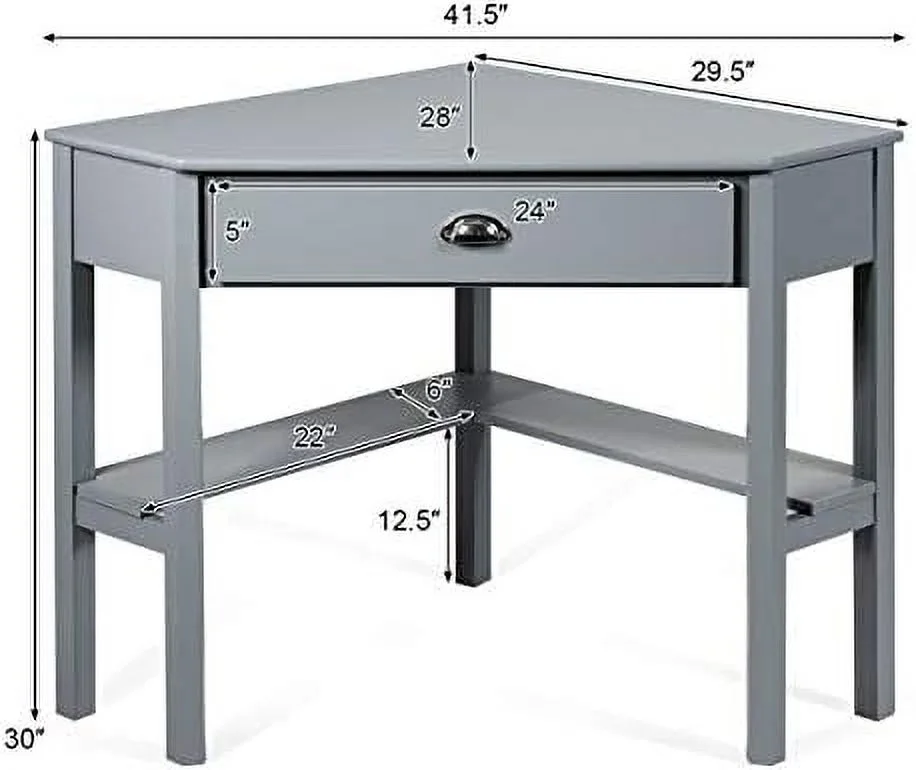 FDXCKJP Corner Desk  Writing & Study Corner Computer Desk  Laptop PC Table  Wood Home Office Desk  Small Corner Desk w/ Drawer  Shelves  Office Study Workstation  White Corner Desk (B