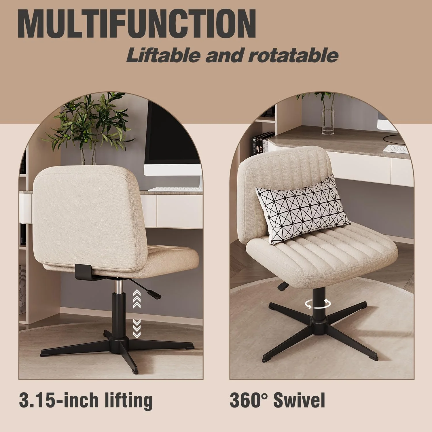 U-ToBe Cross Legged Office Chair,Criss Cross Chair Armless Wide Seat Ergonomic Home Office Desk Chair No Wheels Swivel Computer Chair