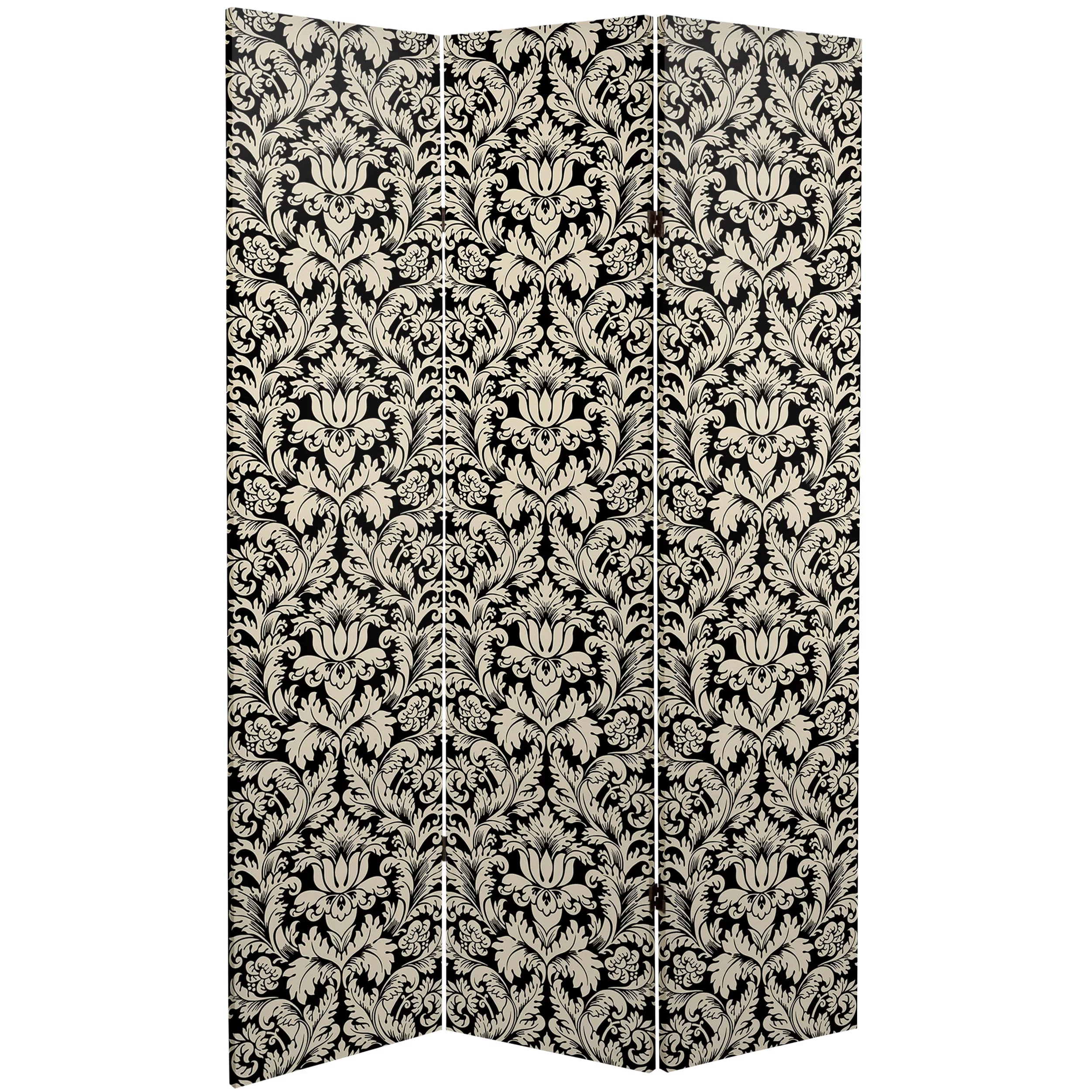 Oriental Furniture 6 ft. Tall Ebony Damask Canvas Room Divider - 3 Panel