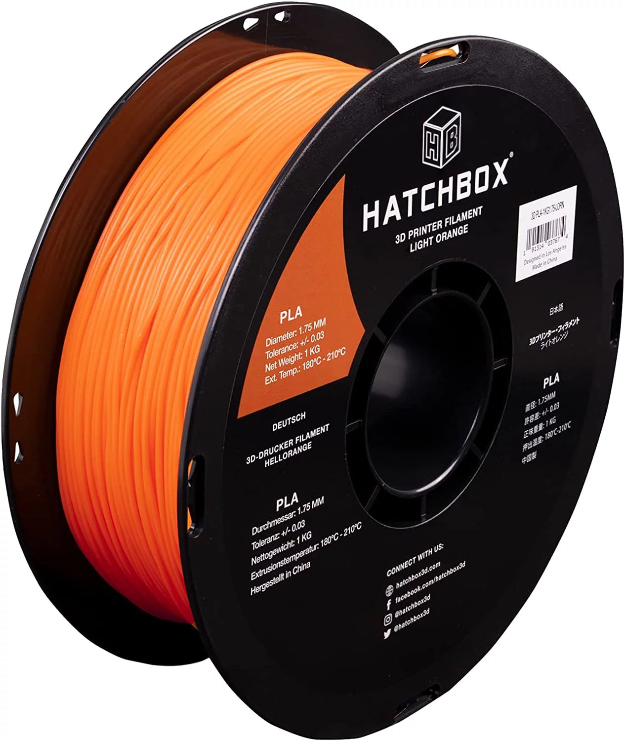 HATCHBOX 1.75mm Light Orange PLA 3D Printer Filament, 1 KG Spool, Dimensional Accuracy +/- 0.03 mm, 3D Printing Filament