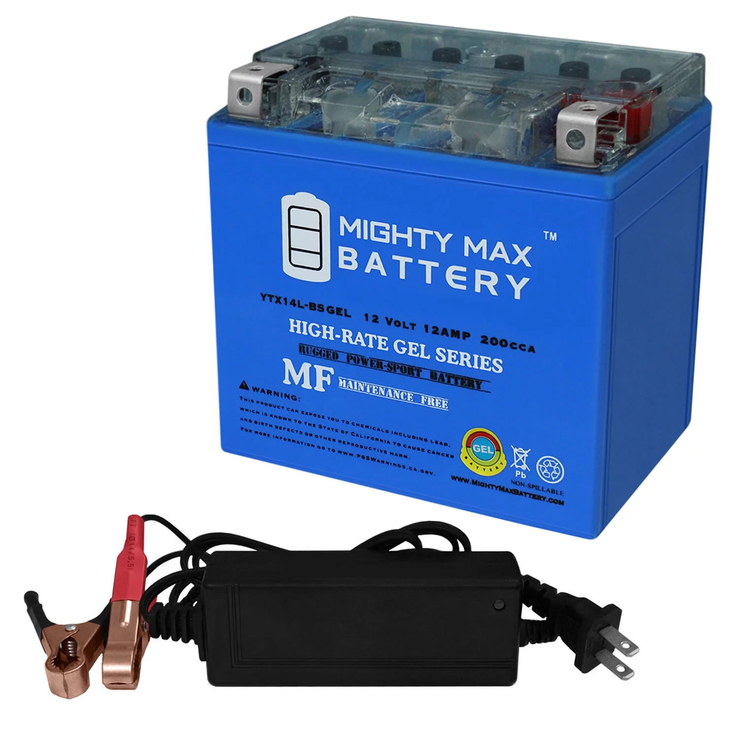 YTX14L-BS GEL Battery Replaces ACDelco ATX14LBS + 12V 2Amp Charger