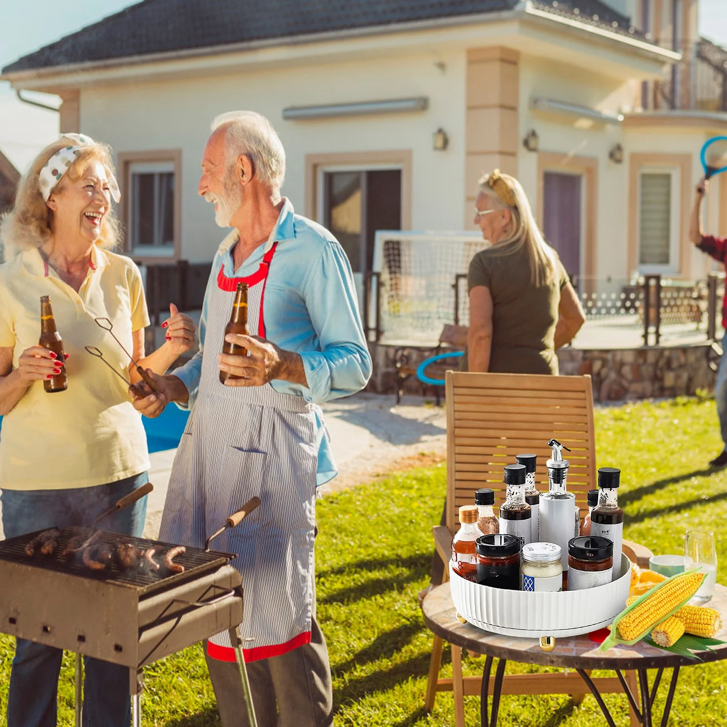 iMounTEK 360° Rotating Makeup Organizer Perfume Cosmetic Storage Tray 22LBS Load for Lotion Lipstick, White