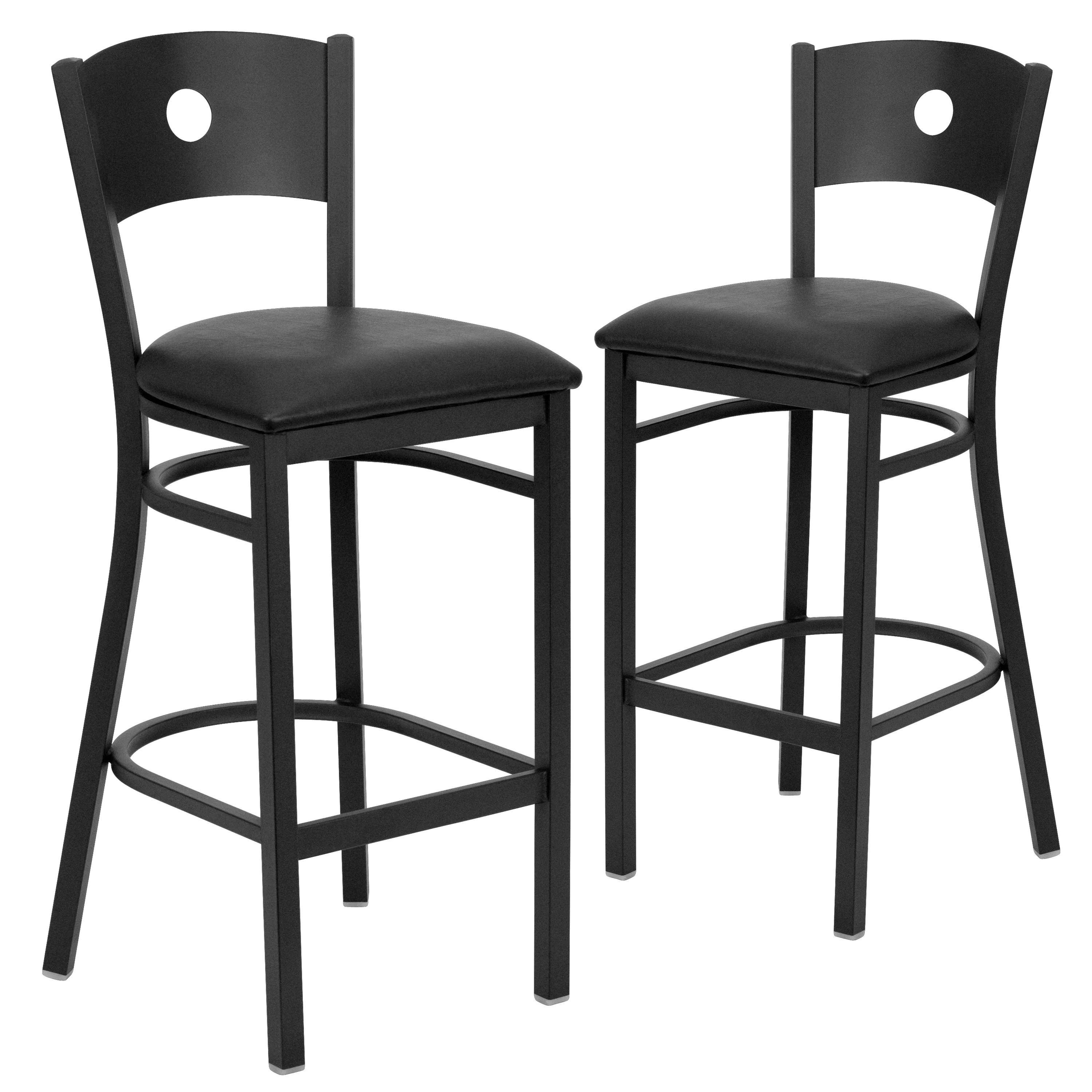 Flash Furniture 2 Pk. HERCULES Series Black Circle Back Metal Restaurant Barstool - Black Vinyl Seat