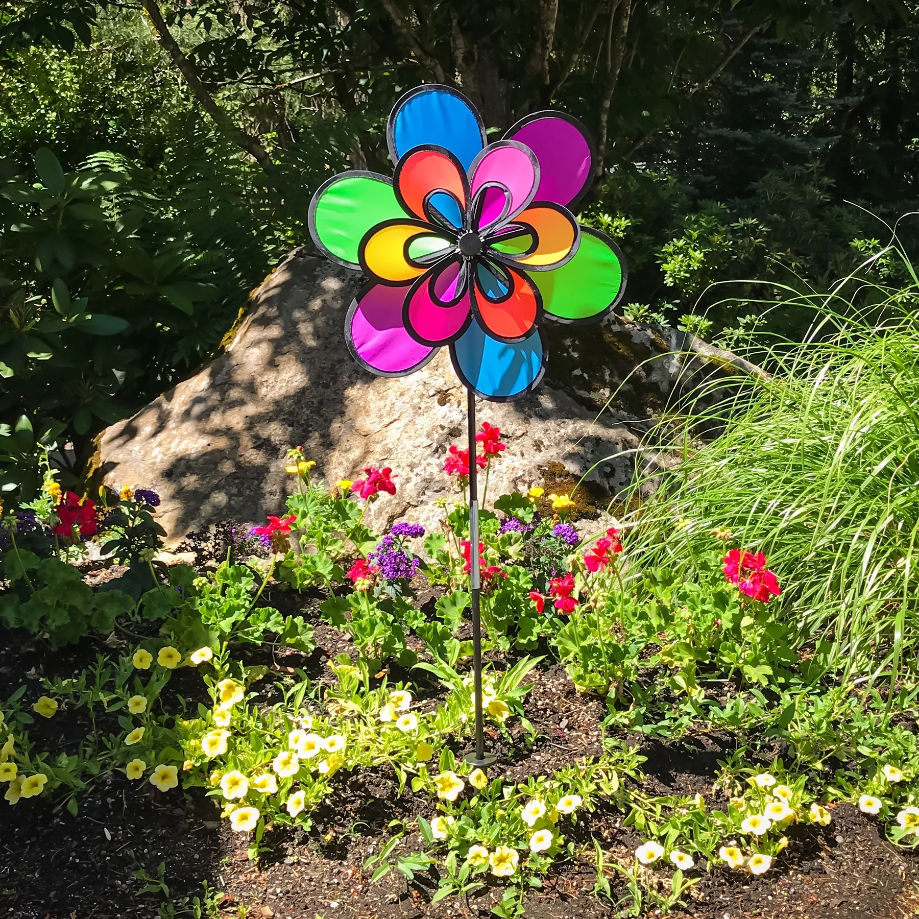In the Breeze 2693 — 15-Inch Neon Double Windee Wheelz Spinner — Colorful Wind Spinner for your Yard and Garden