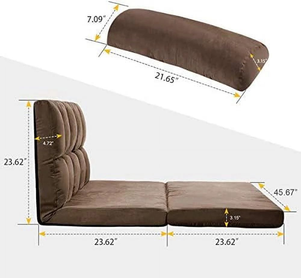 TQJKLFDY Floor Sofa  Foldable Lazy Sofa Sleeper Bed with 2 Pillows  Adjustable Lounge Sofa Gaming Sofa Floor Couches 5-Position for Bedroom  Living Room  and Balcony  Brown