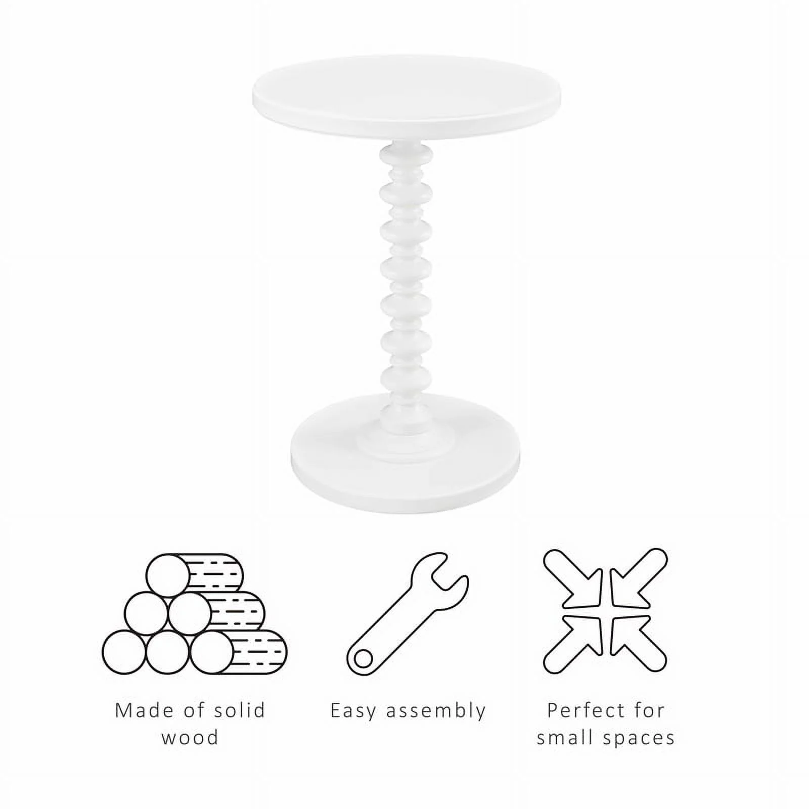 Pemberly Row Traditional Round Spindle Wood Accent Table in White