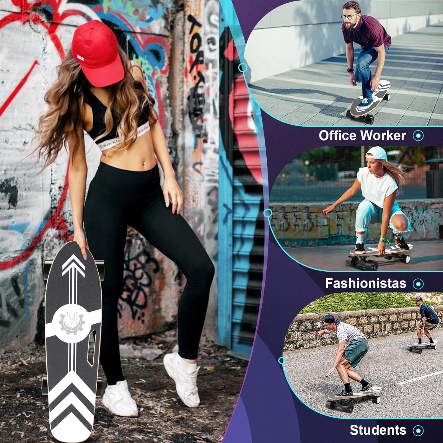 YOUB Electric Skateboards, 350W Electric Skateboard with Remote,12.4 Mph Top Speed & 8 Miles Range, Electric Longboard for Adults & Teens, Built-in Intelligent BMS, Easy Carry Handle Design