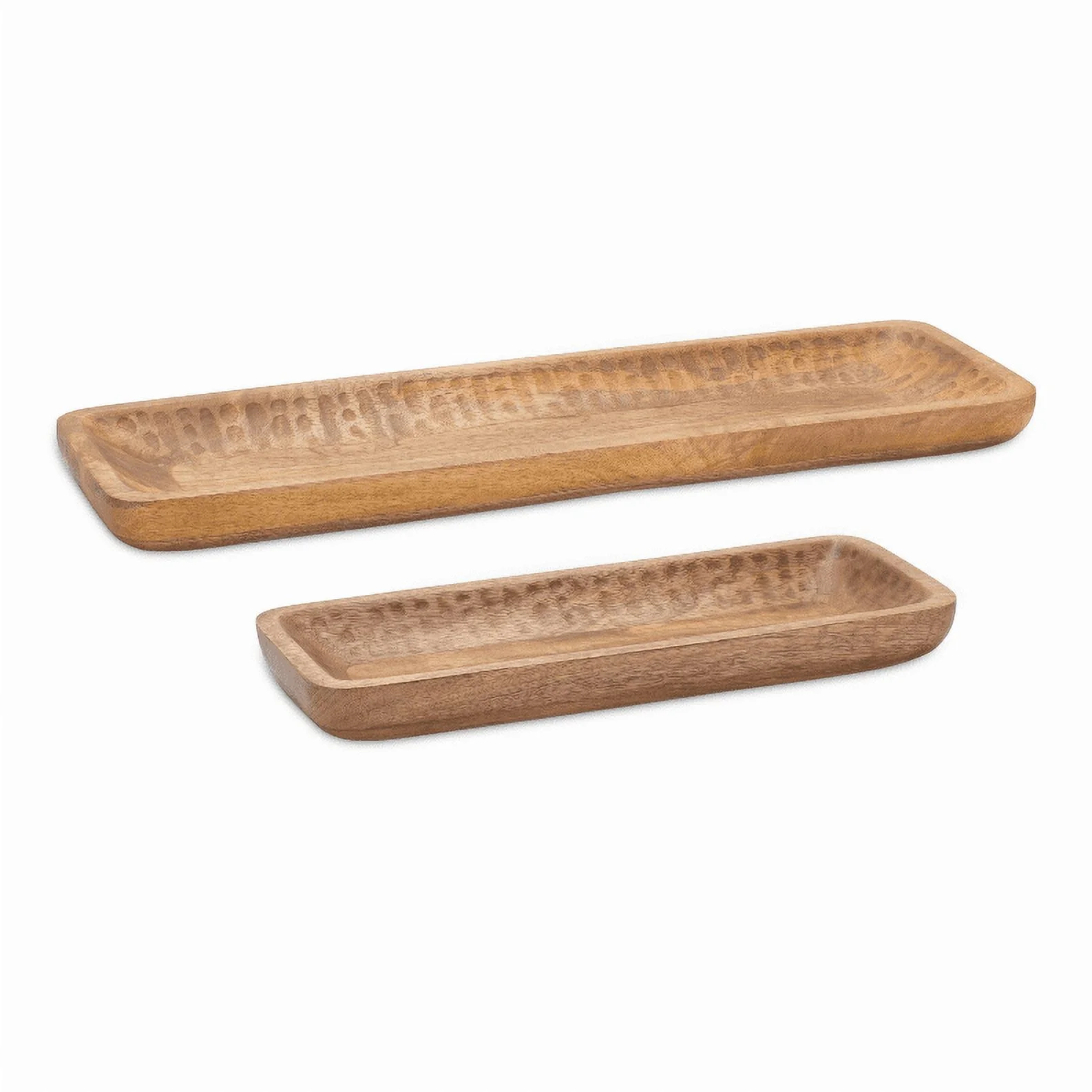 Melrose International Carved Mango Wood Decorative Tray - Set of 2