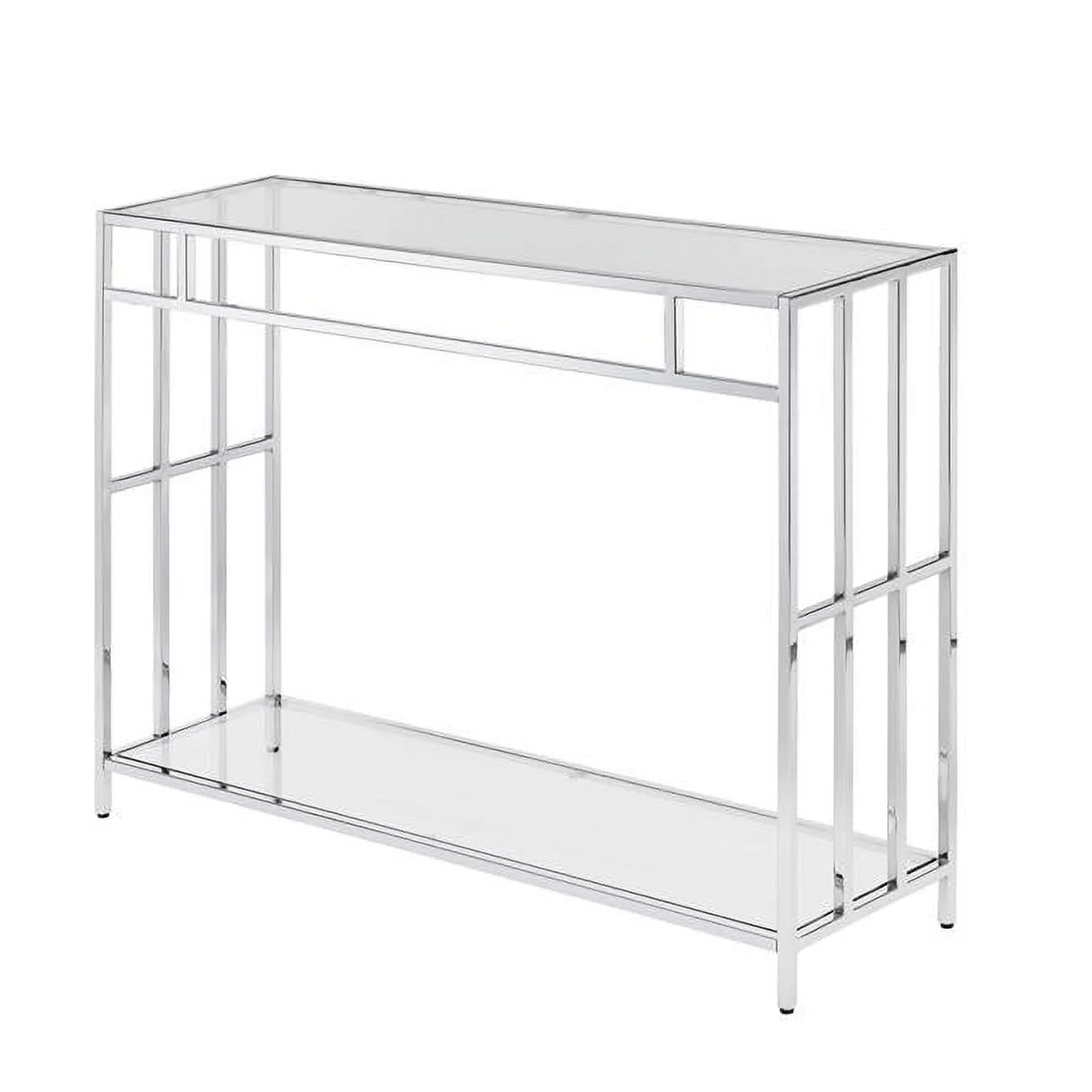 Mission Glass Console Table, Clear Glass & Chrome - 42 x 11.75 x 30 in.