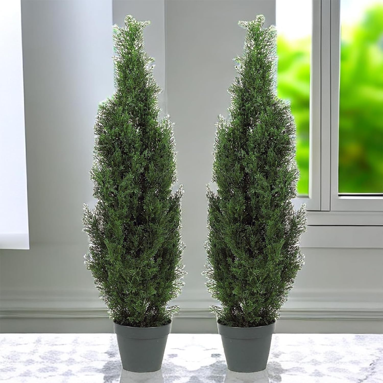 Two Pre-Potted 5' Artificial Cedar Topiary Outdoor Indoor Tree