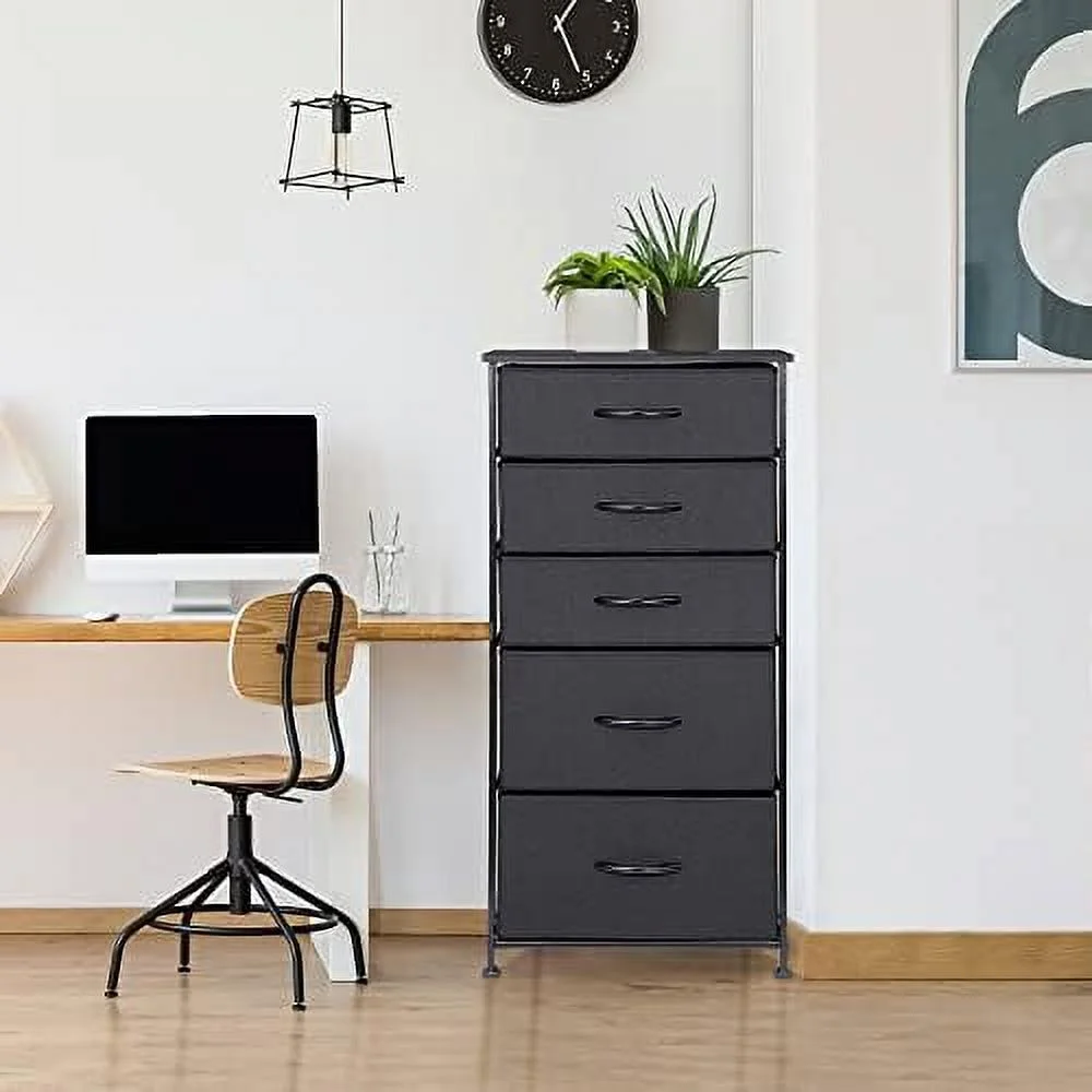 TJCGDTY Fabric Dresser with 4 Drawers  Vertical Dresser  Tower   Cabinet Organizer Unit for Bedroom  Living Room  Closet  Entryway  Hallway  Nursery Room  Dark Grey