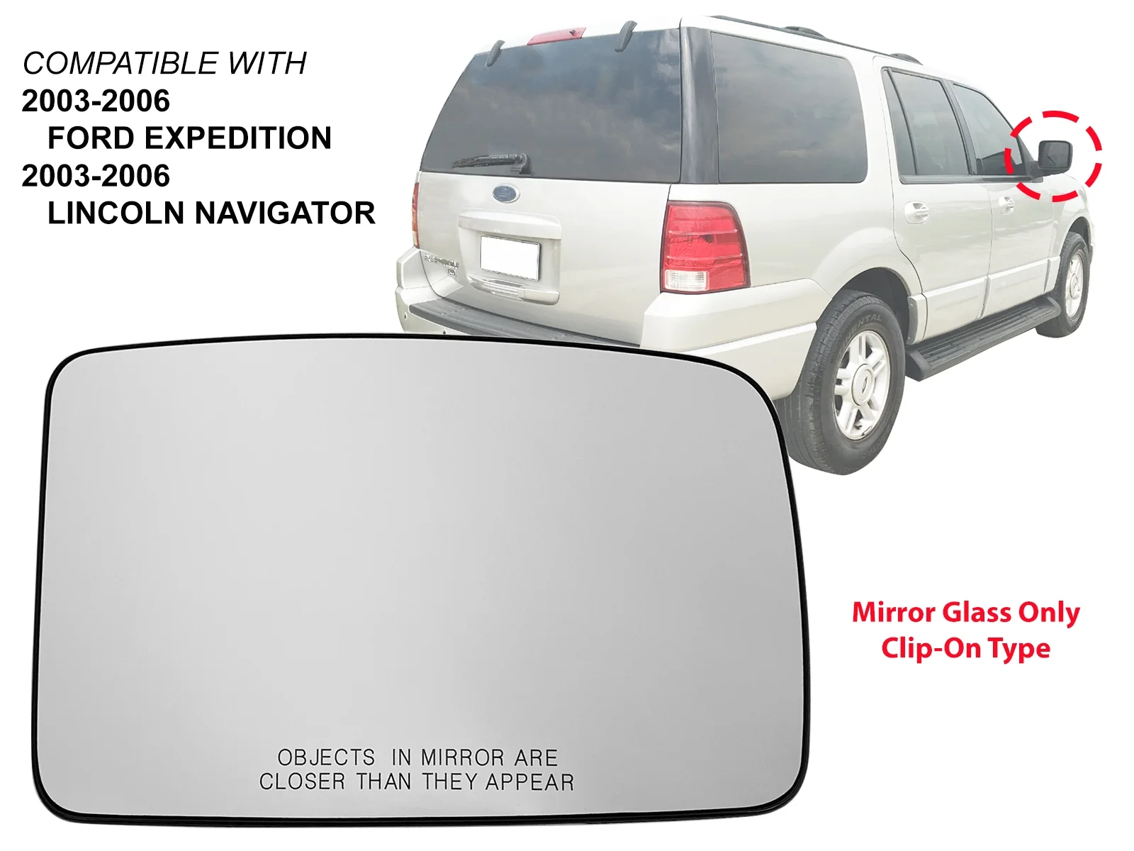 APA Replacement Mirror Glass Non-Heated with Base for 2003 - 2006 EXPEDITION NAVIGATOR Passenger Right Side 5L1Z17K707BA FO1325146